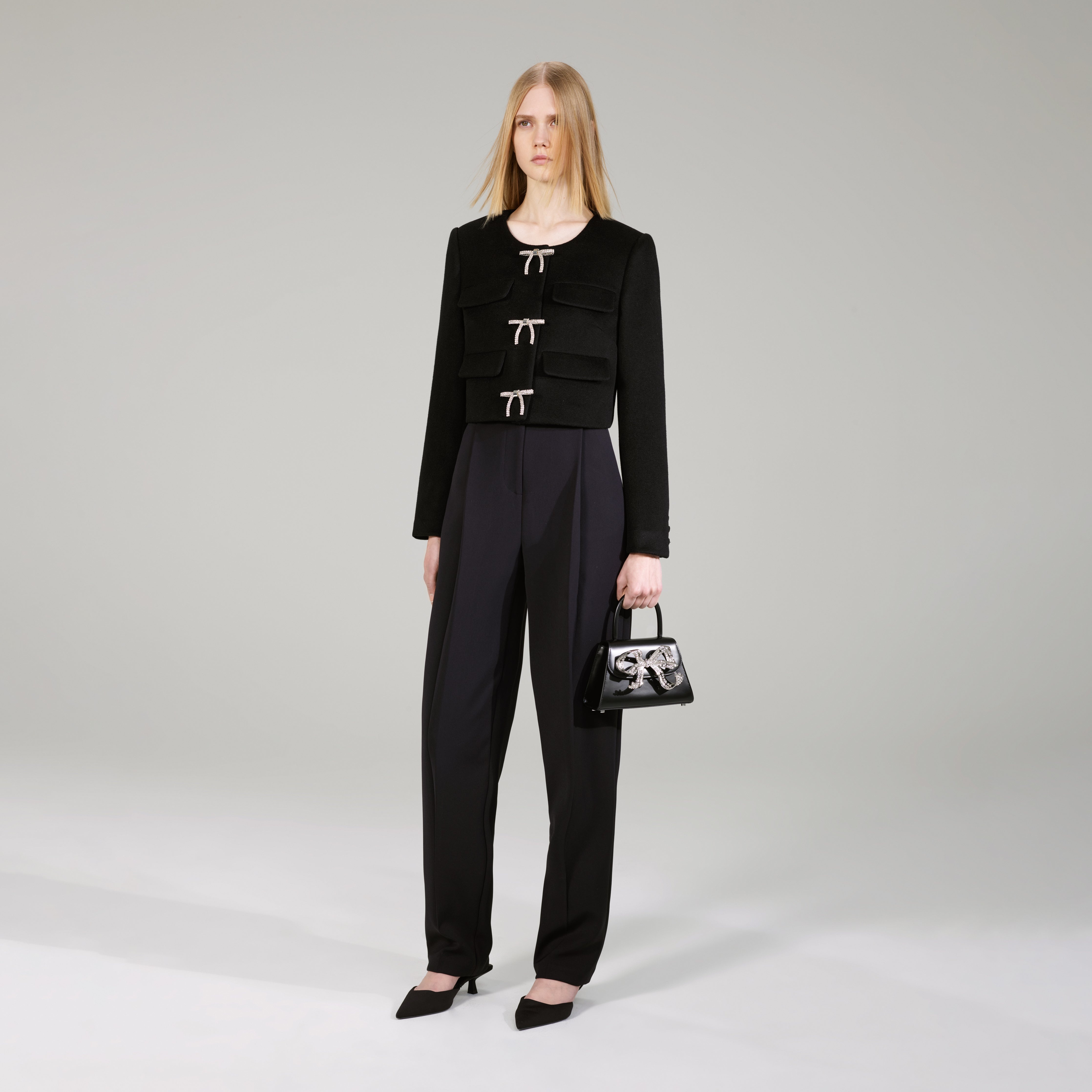 Black Crepe Crop Jacket - 2