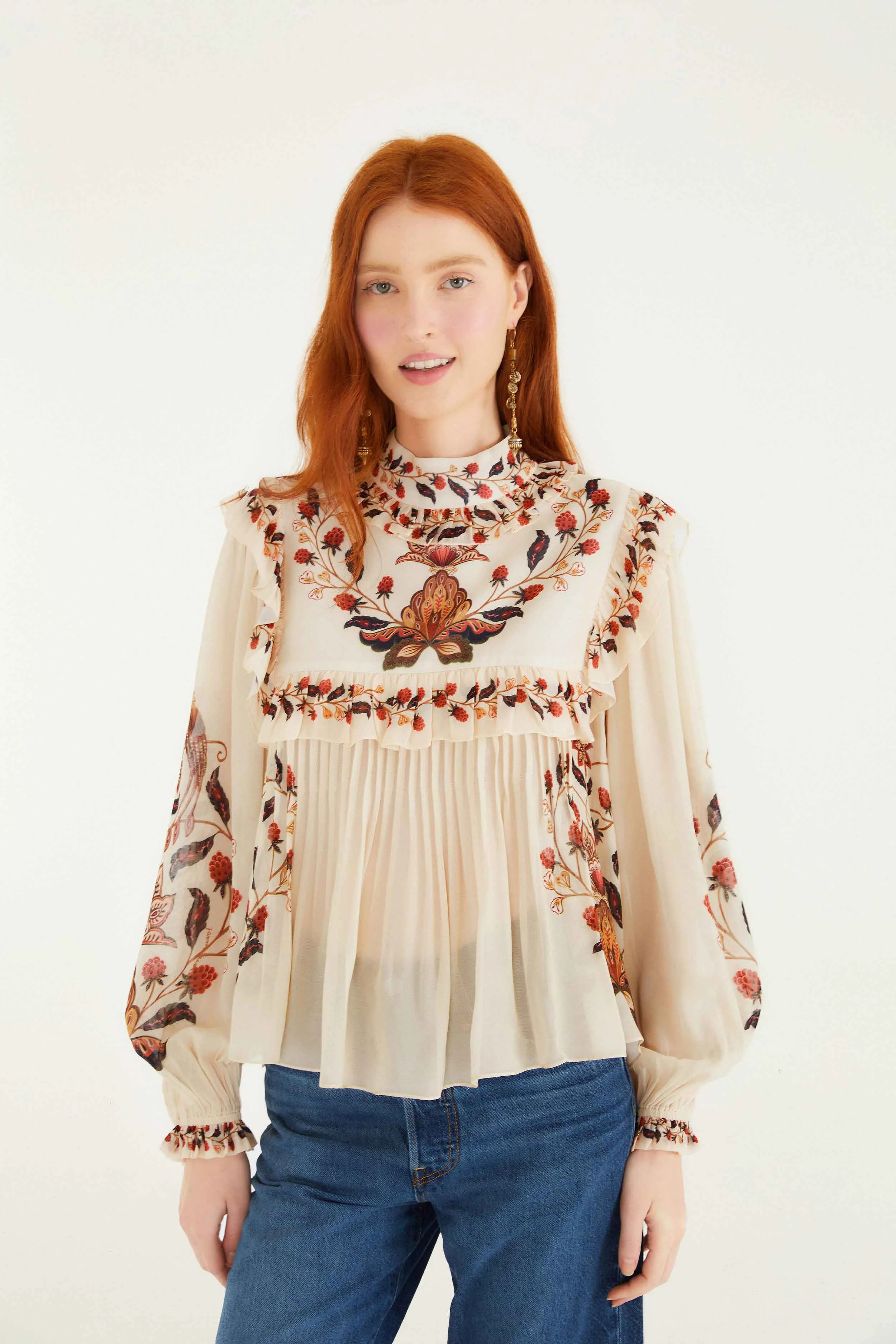 Cream Berry Garden Long Sleeve Blouse - 1