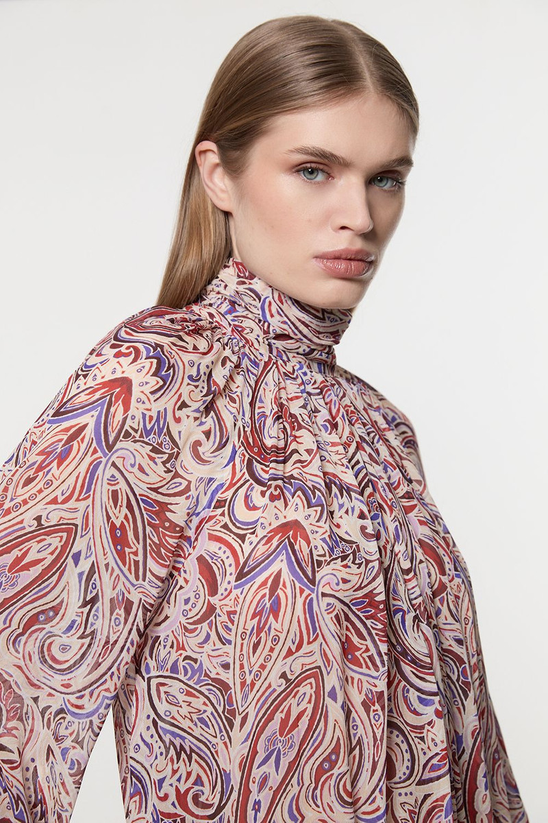 Petite Viscose Crinkle Paisley Frill Detail Tunic 4