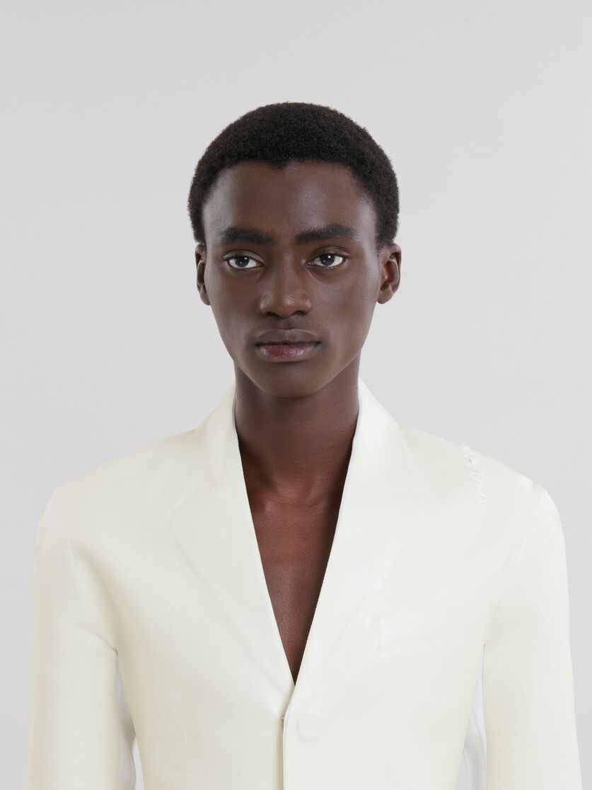 WHITE WOOL AND COATED FABRIC BLAZER - 4