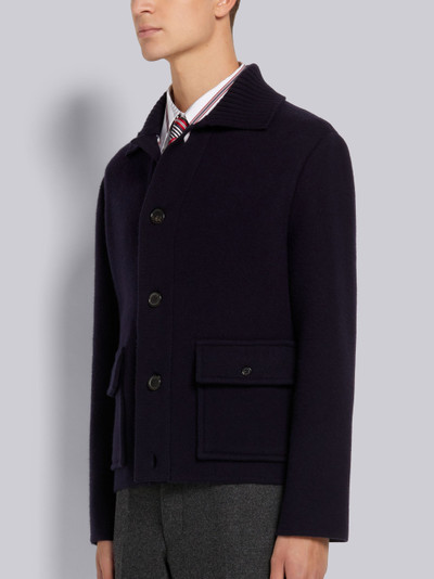 Thom Browne Navy Jersey Stitch Boiled Merino Wool Center Back Intarsia Stripe Workmen's Jacket outlook