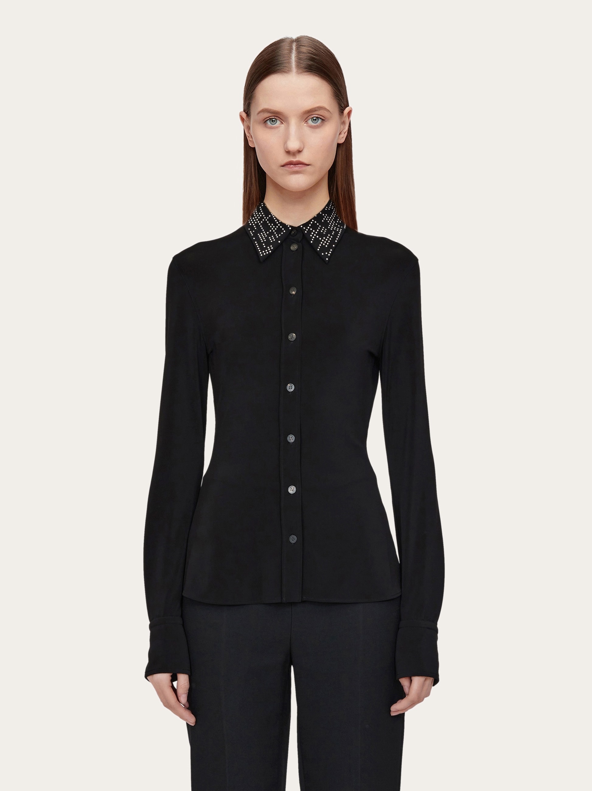 Slim fit jersey shirt with studded collar - 2
