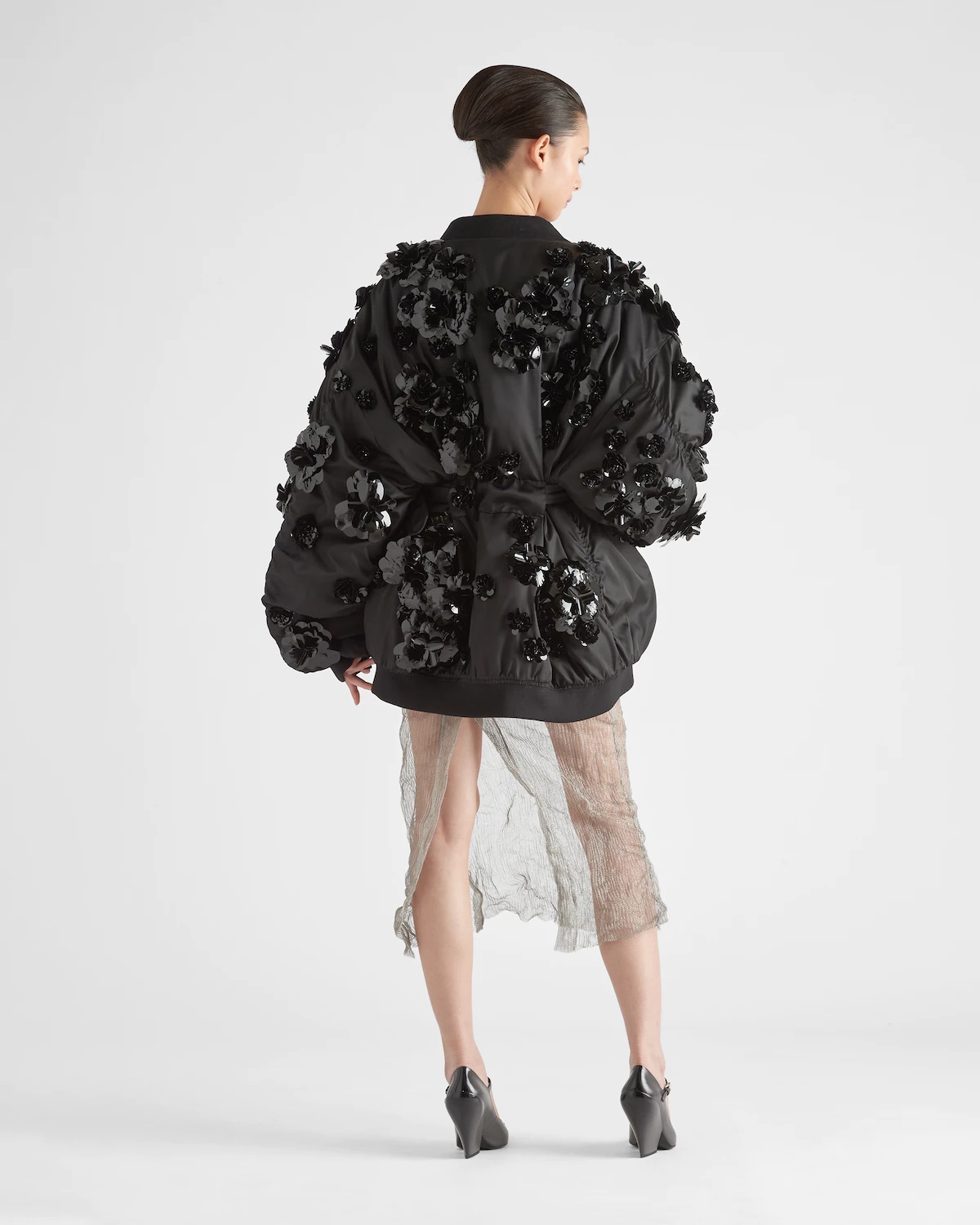 Cloth and mesh midi-skirt - 5