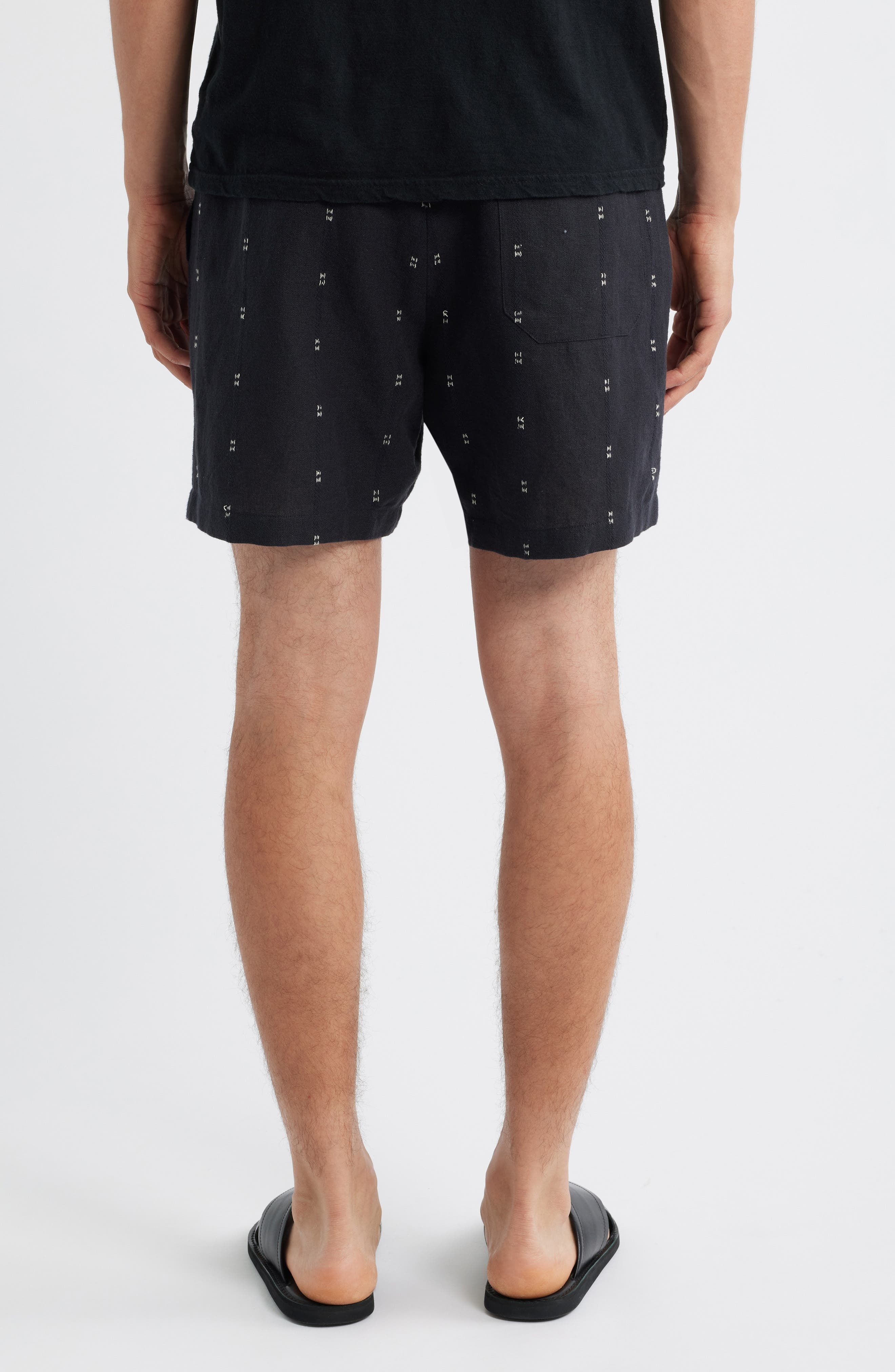 rag & bone Marc Embroidered Cotton & Linen Drawstring Shorts in Black at Nordstrom - 2