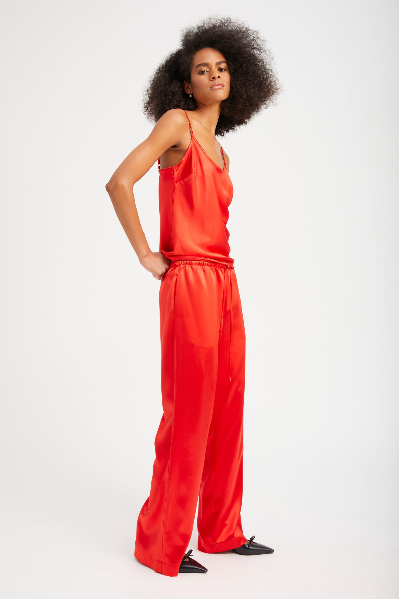 RED SILK SPAGHETTI STRAP CAMI - 4