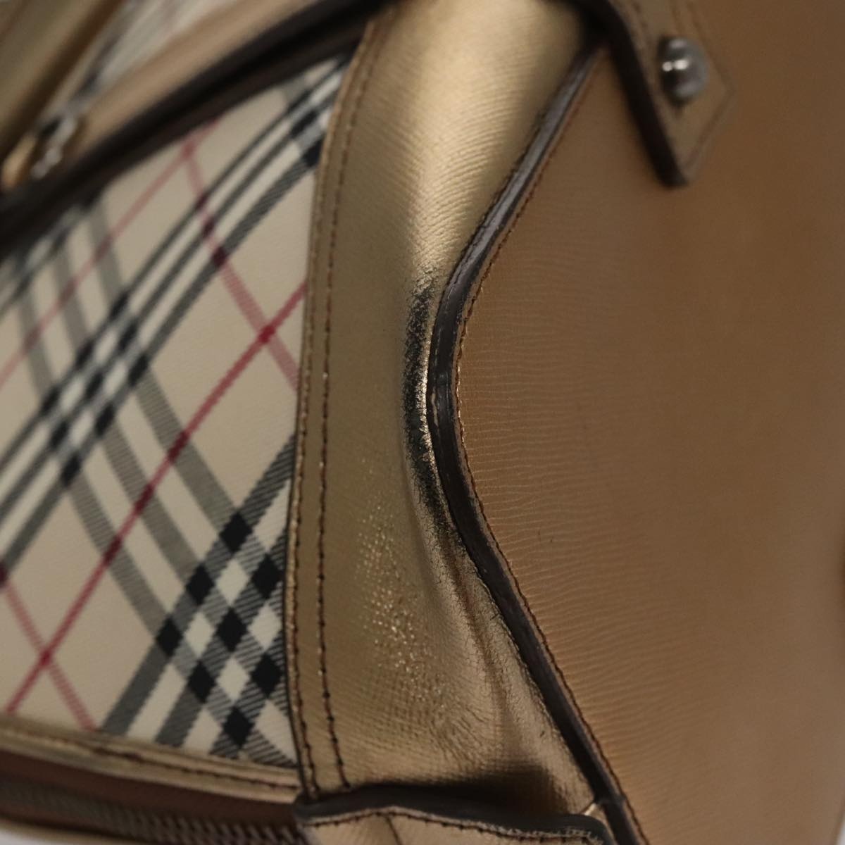 Burberry Nova Check Hand Bag Canvas Leather Beige Gold - 16