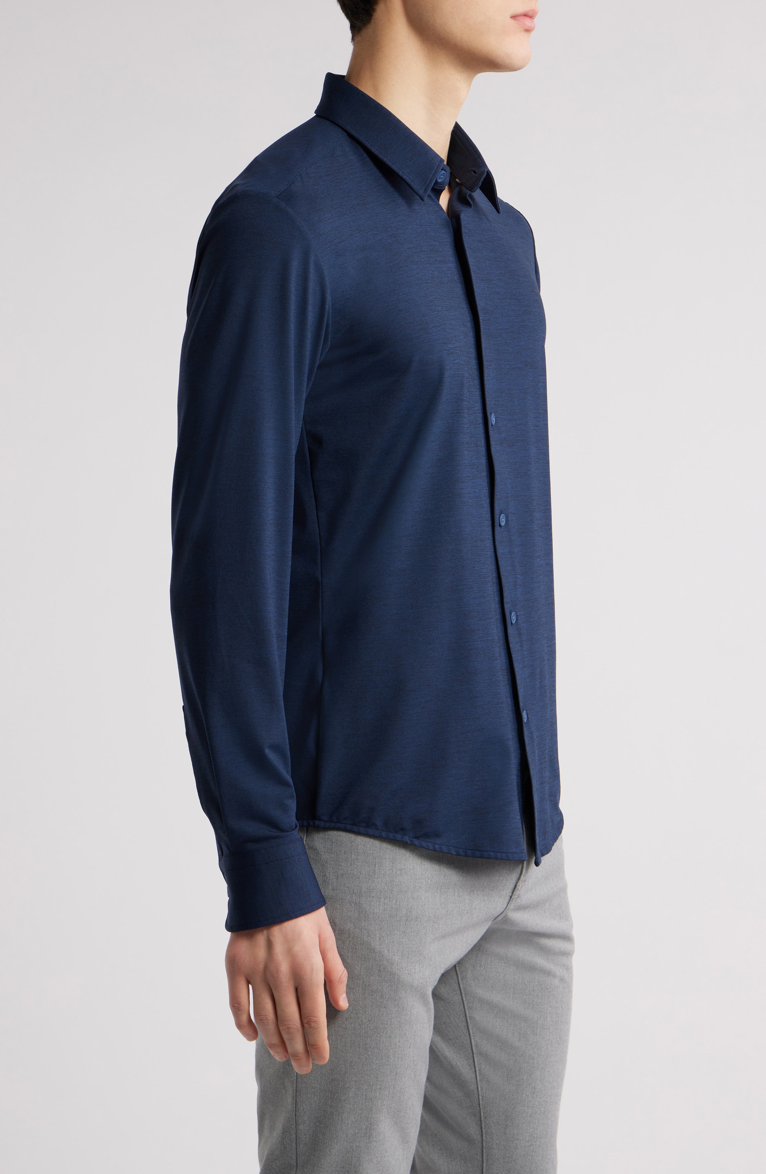 BOSS Roan Kent Knit Button-Up Shirt in Dark Blue at Nordstrom - 4