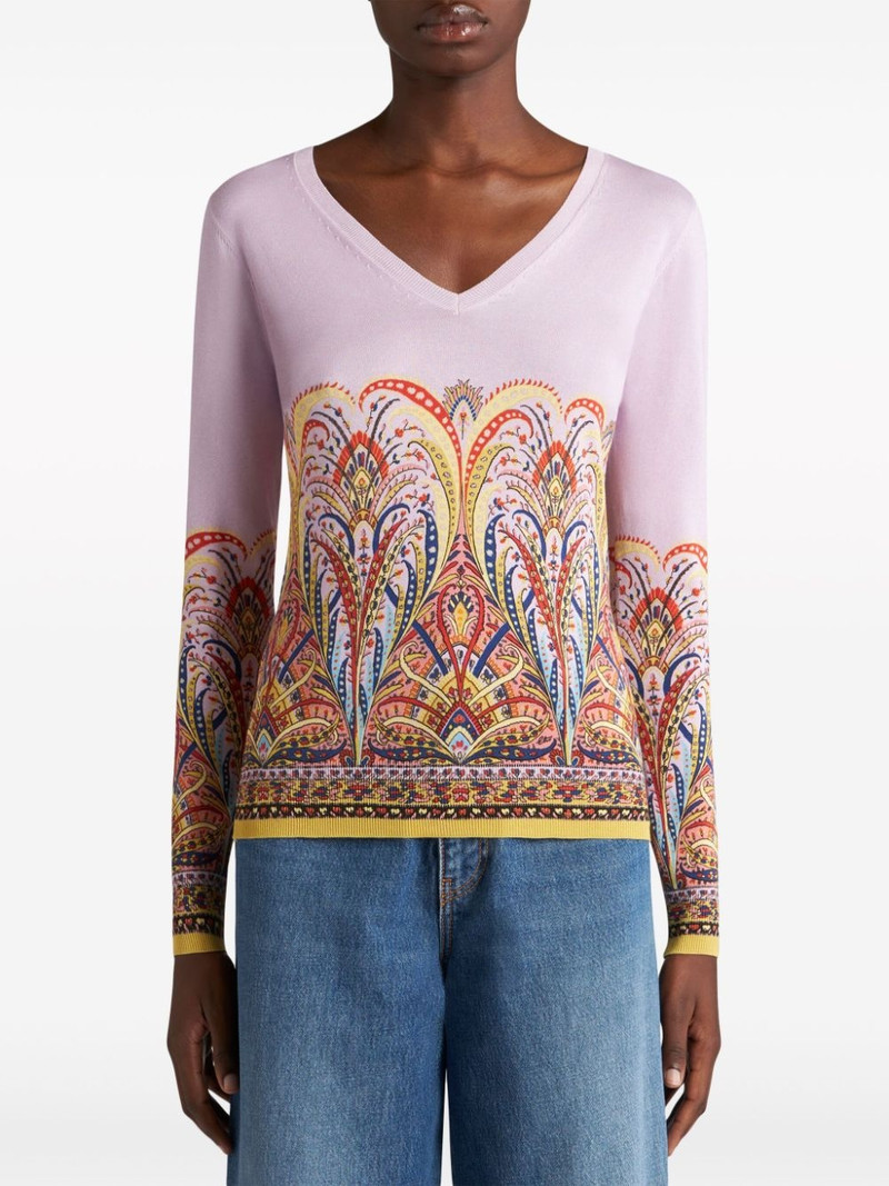 Etro paisley-print V-neck jumper outlook