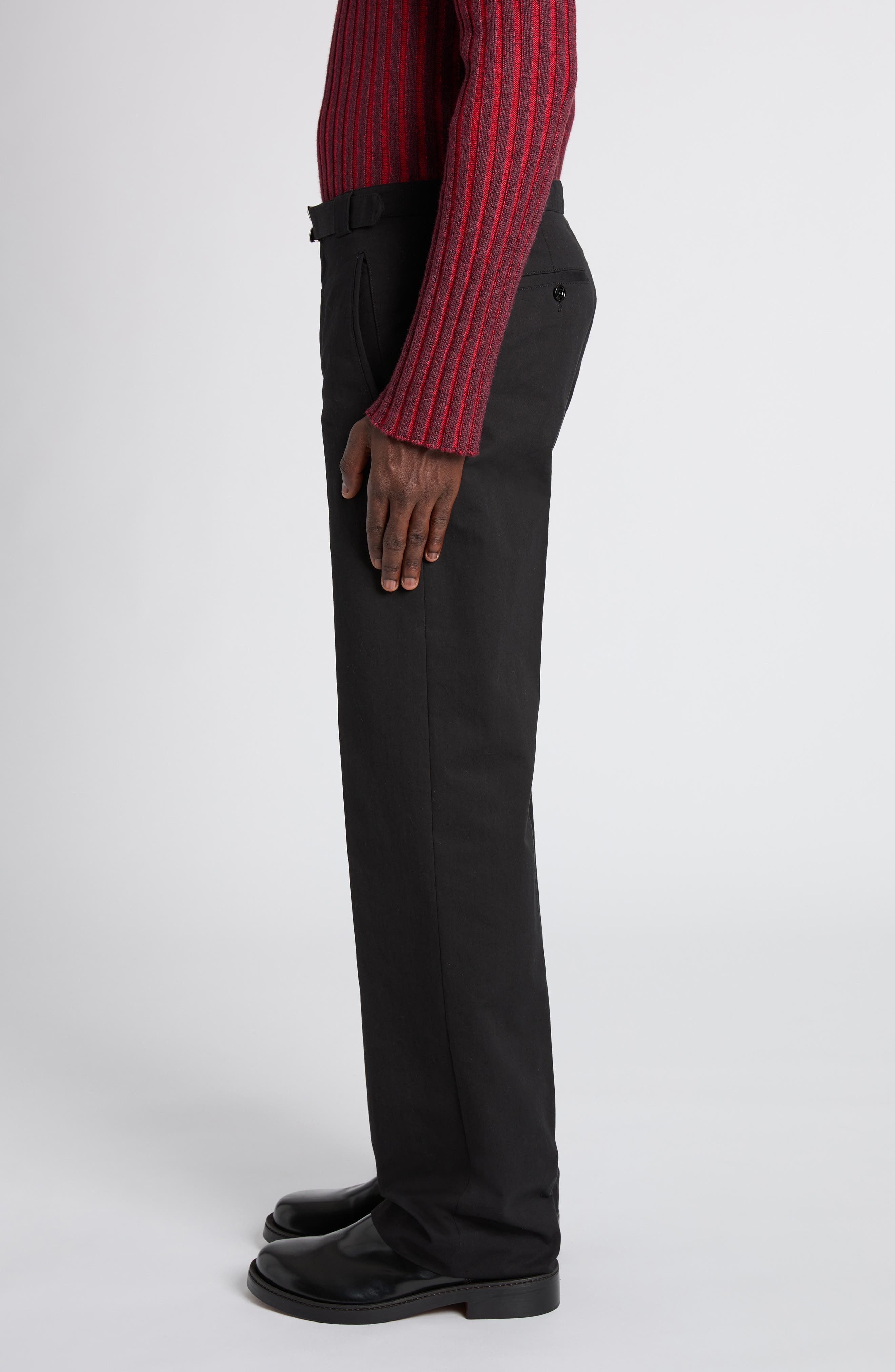 Alexander McQueen Belt Detail Cotton Blend Pants in Black at Nordstrom - 4