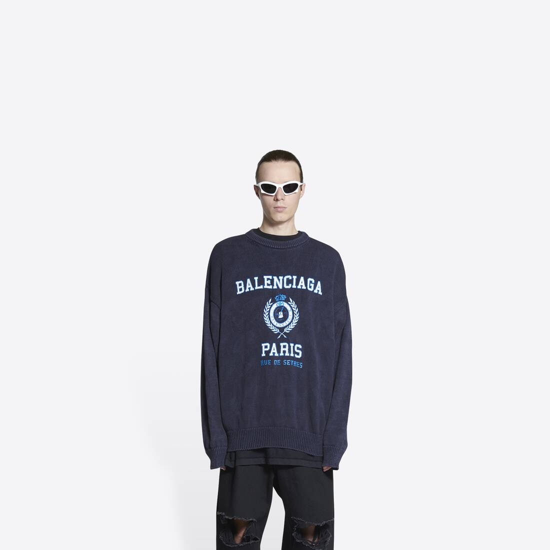Men's College Crest Sweater in Navy Blue - 1