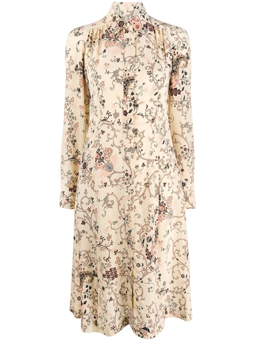 paisley-print silk shirt dress - 1