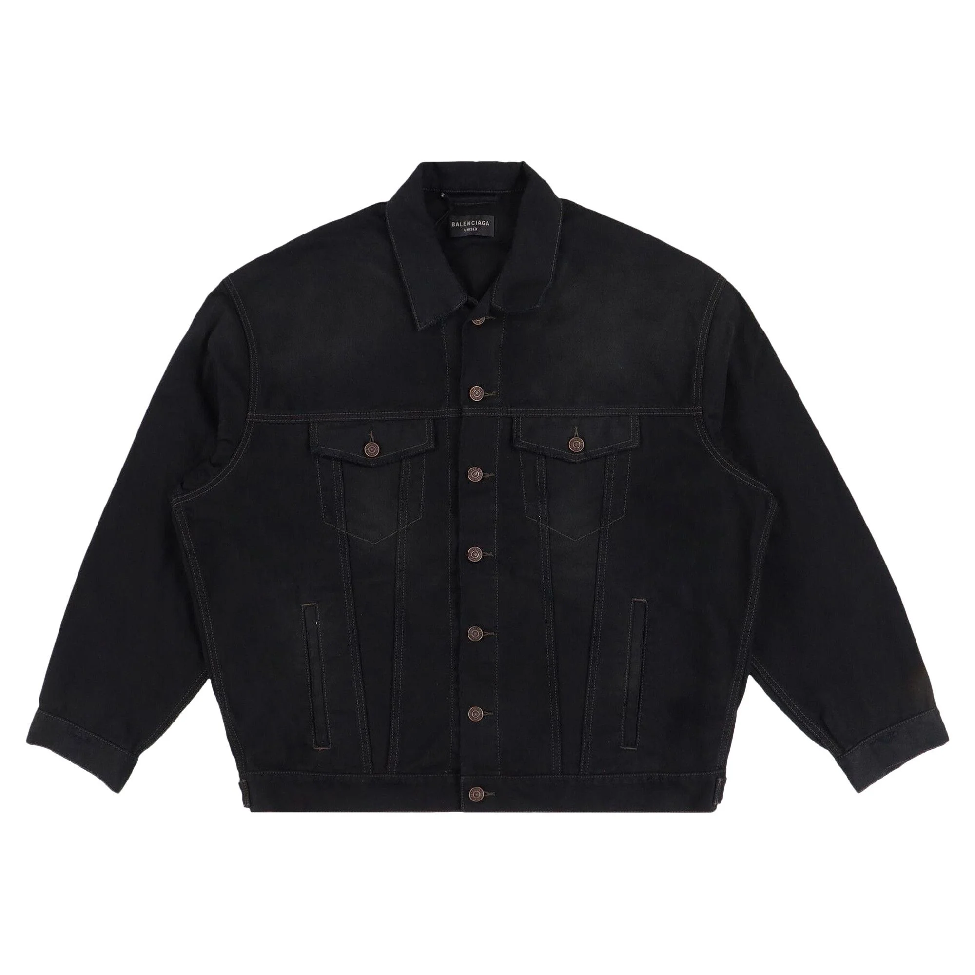 Balenciaga Embroidered Political Logo Denim Jacket 'Black' - 1