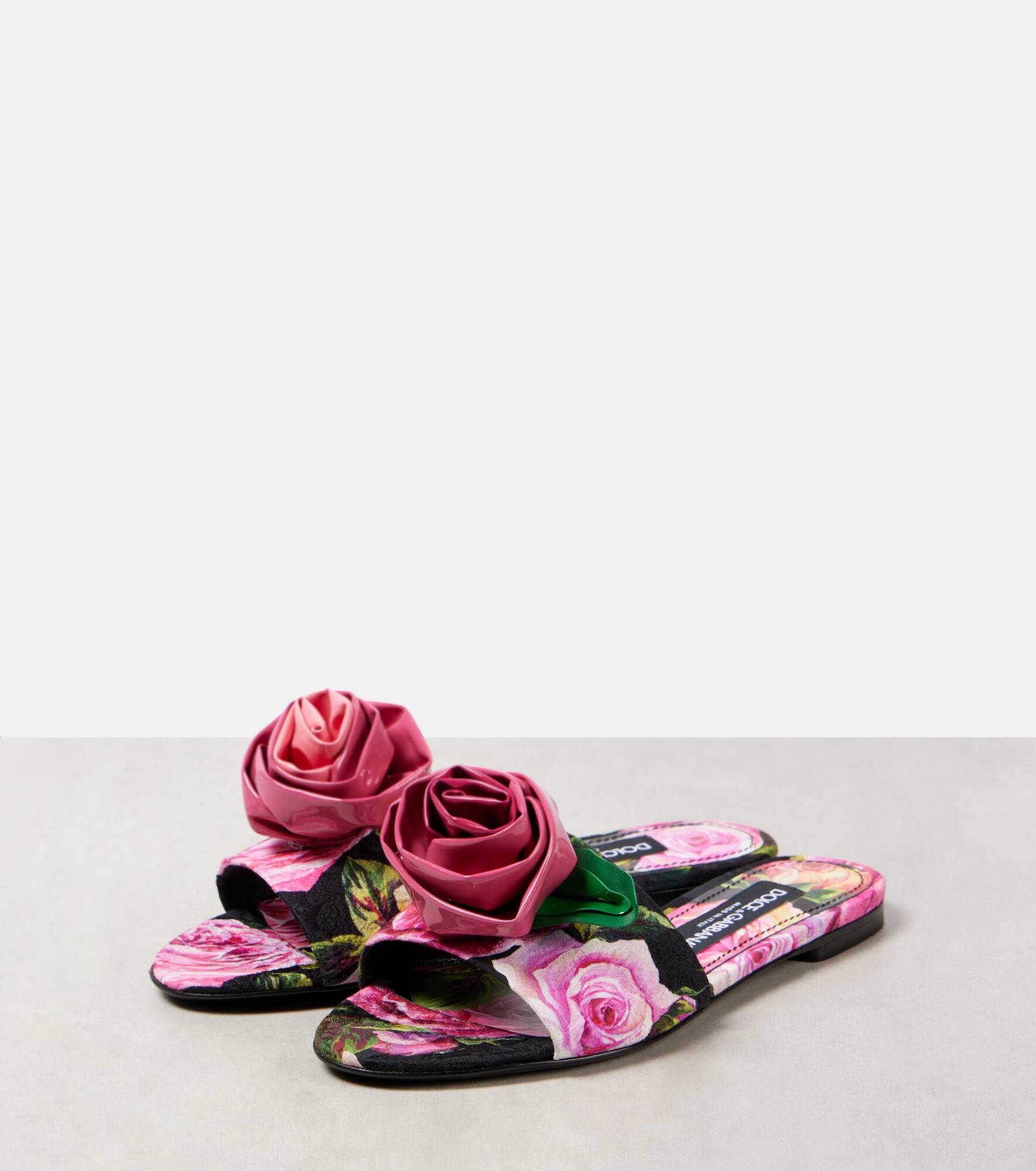 Floral-appliqué brocade slides - 4