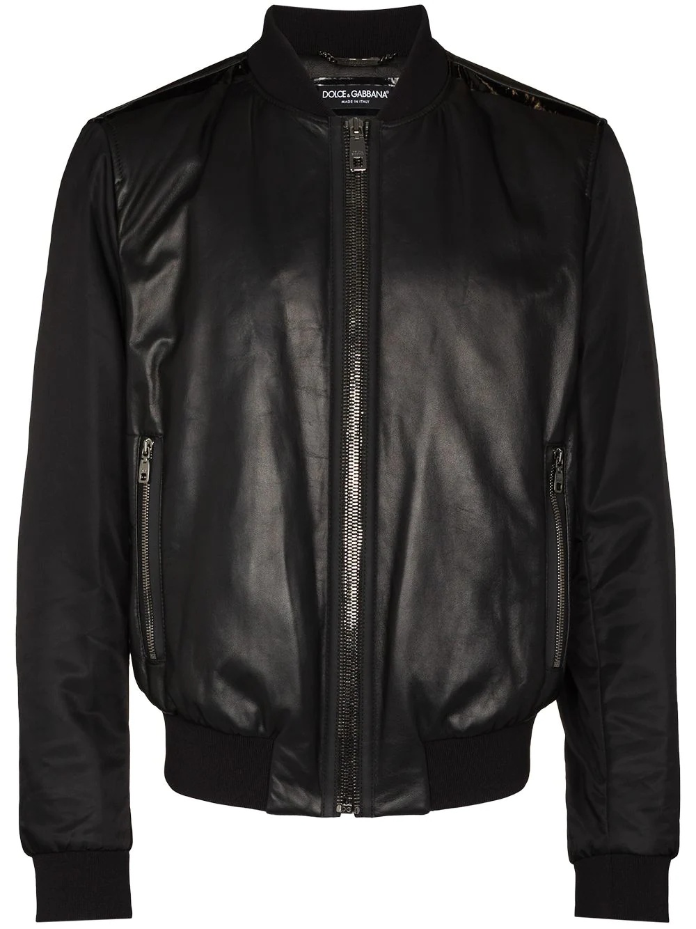 panelled leather bomber jacket - 1