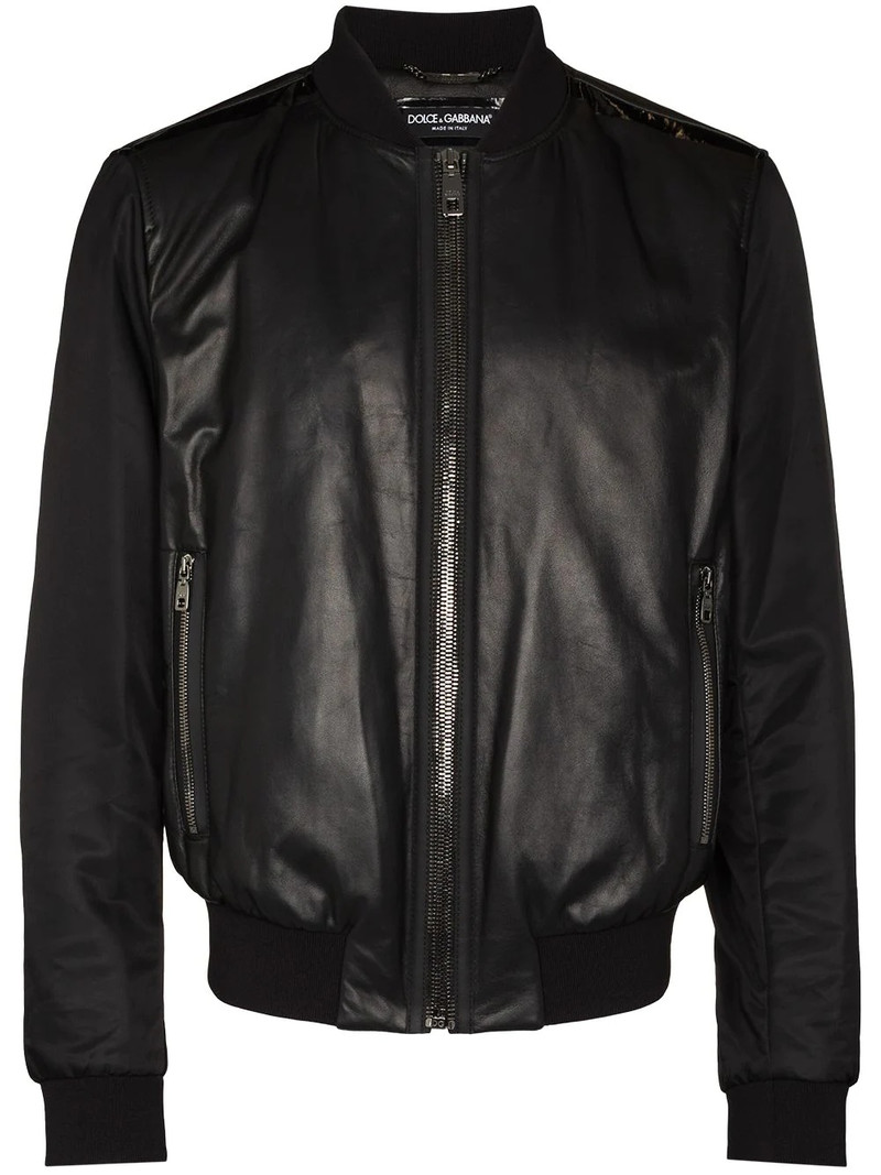 panelled leather bomber jacket 1