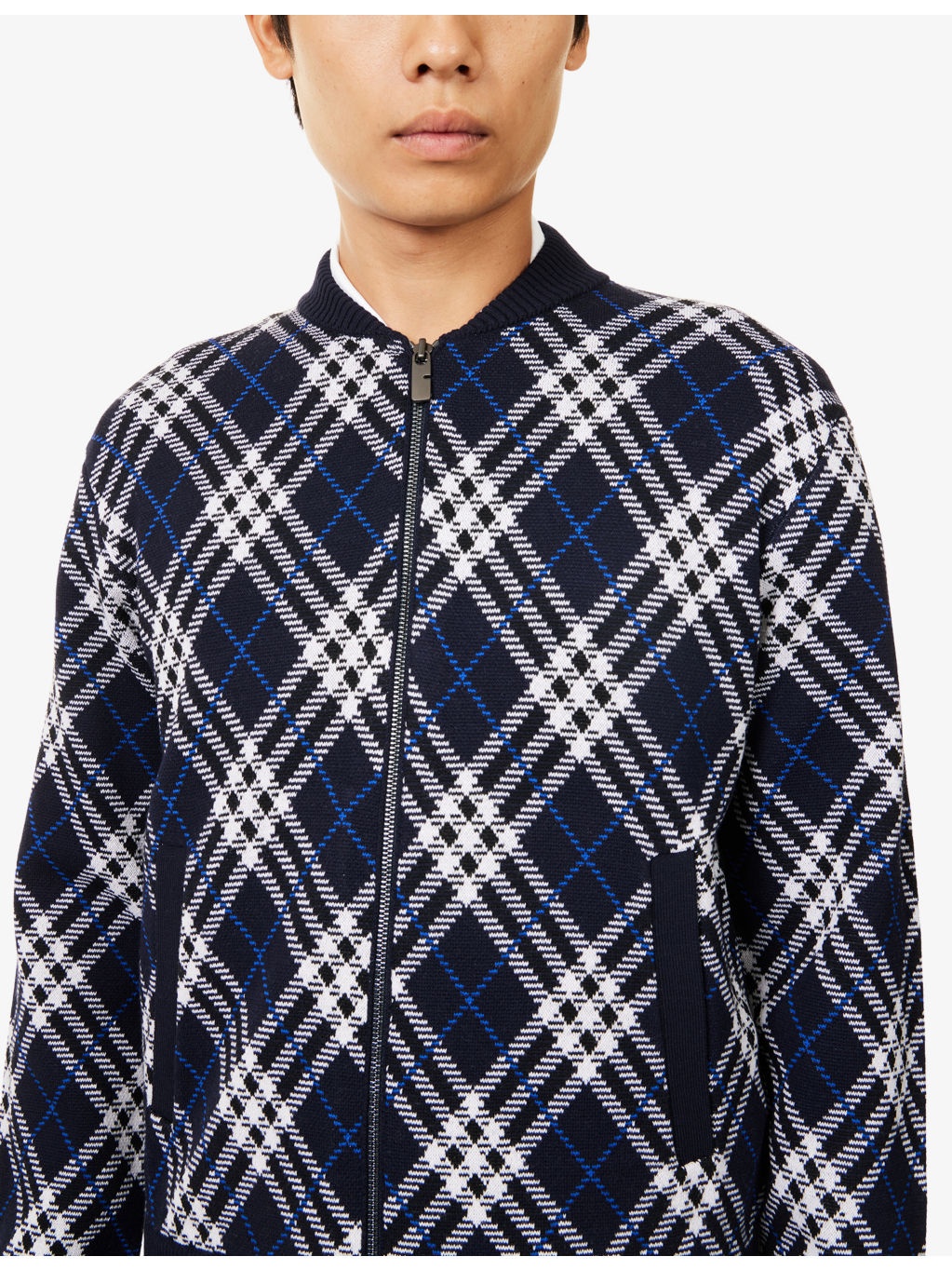 Check-Weave Knitted Bomber Jacket - 5