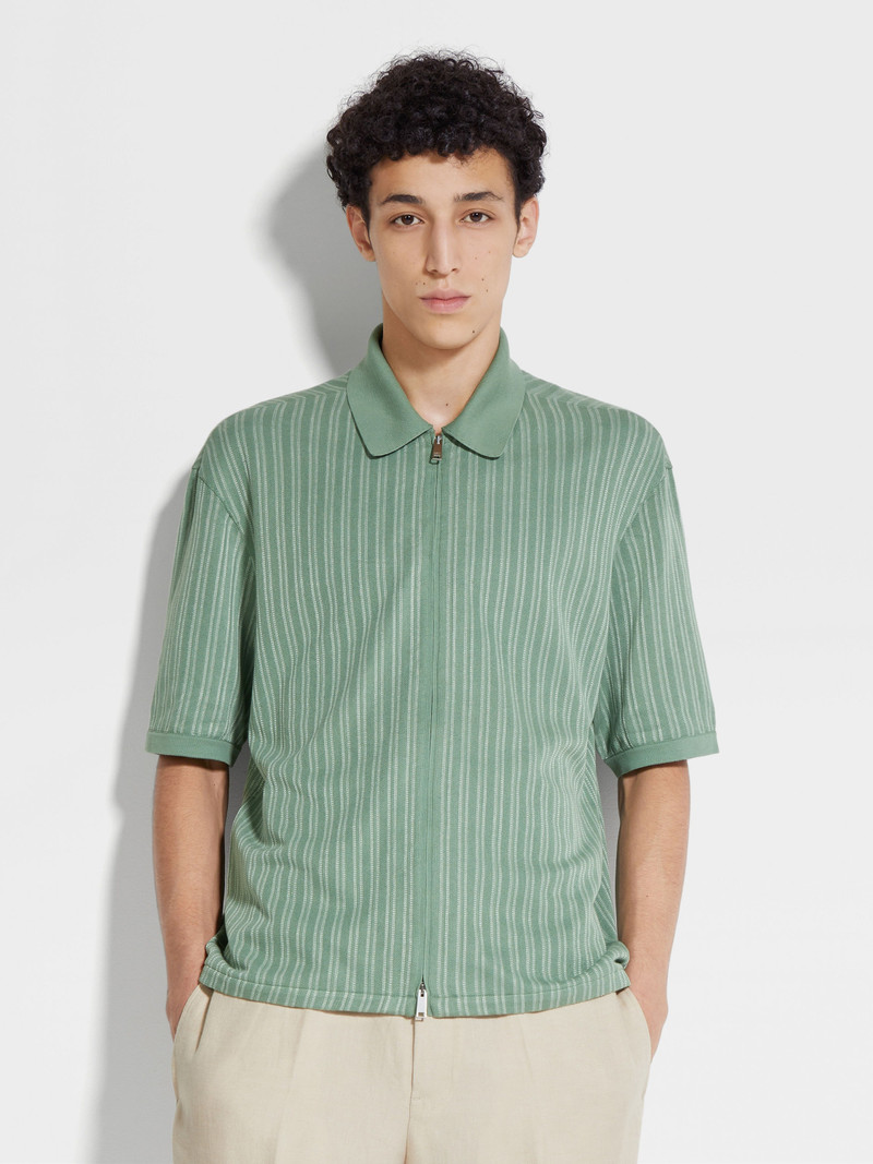 SAGE GREEN AND LIGHT GREEN COTTON AND SILK POLO SHIRT 4