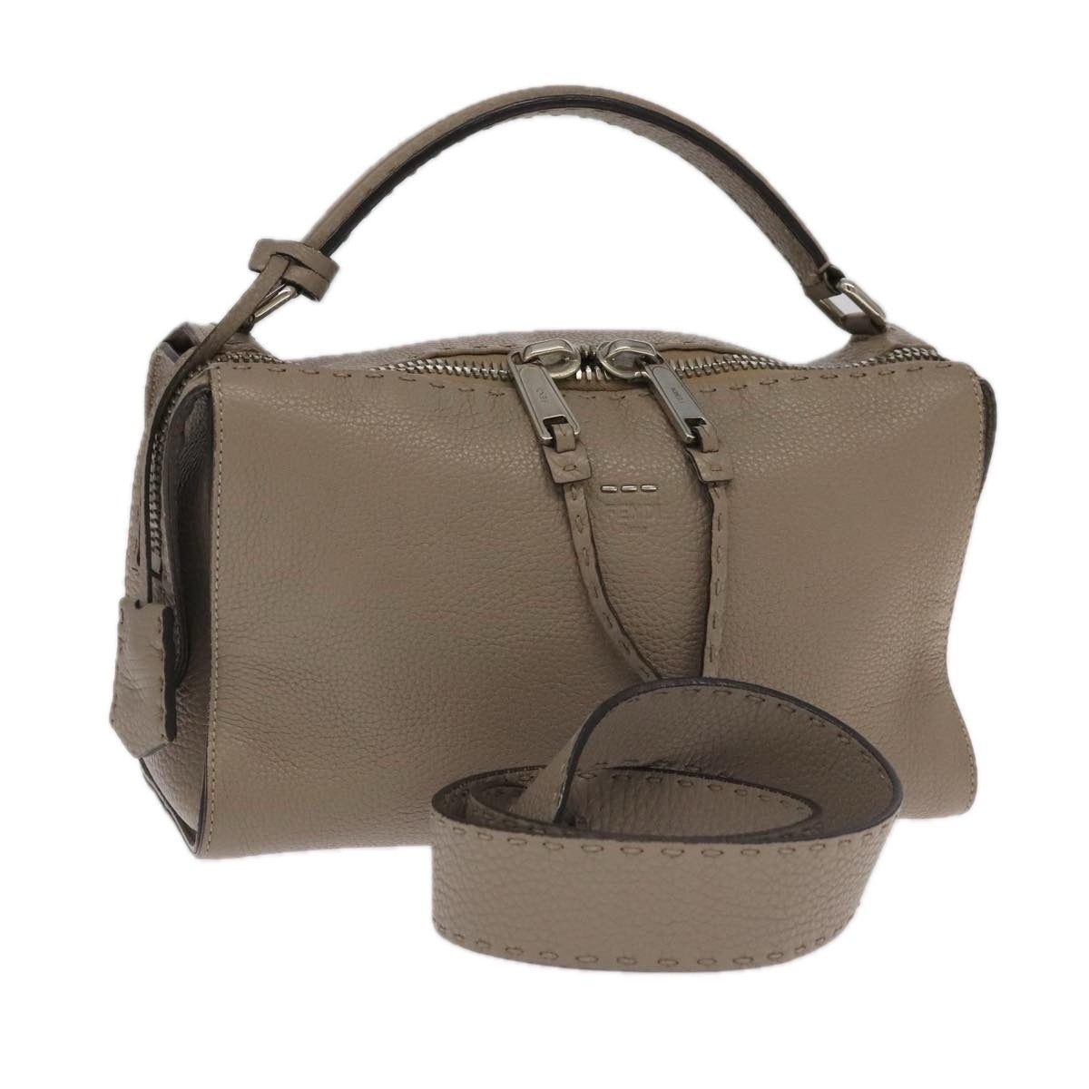 FENDI Hand Bag Leather Gray Silver - 1