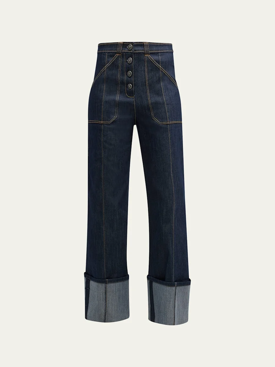 Benji Cuffed Ankle Topstitched Denim Pants - 1