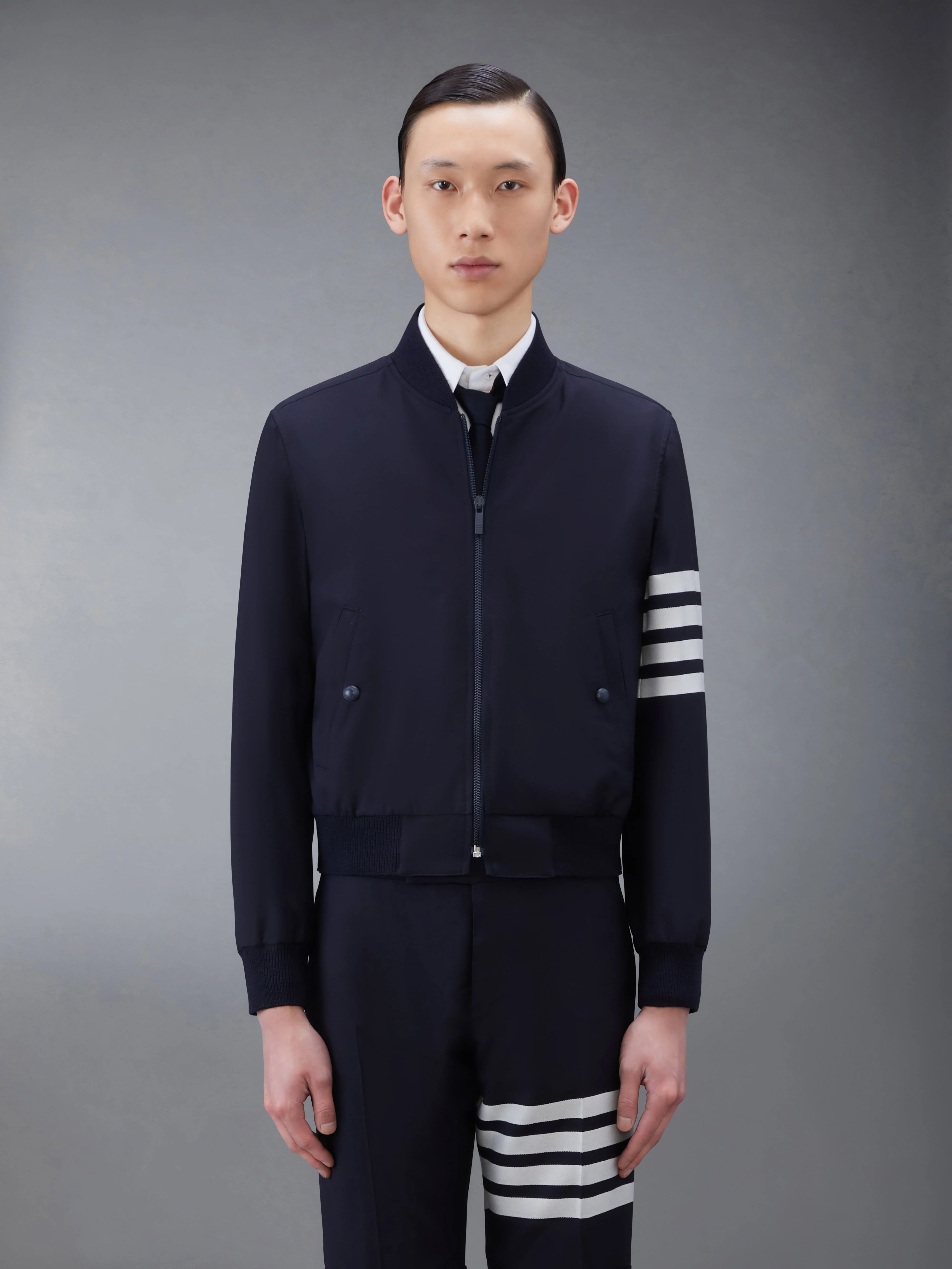 Navy Knit Blouson 4-Bar Jacket - 1