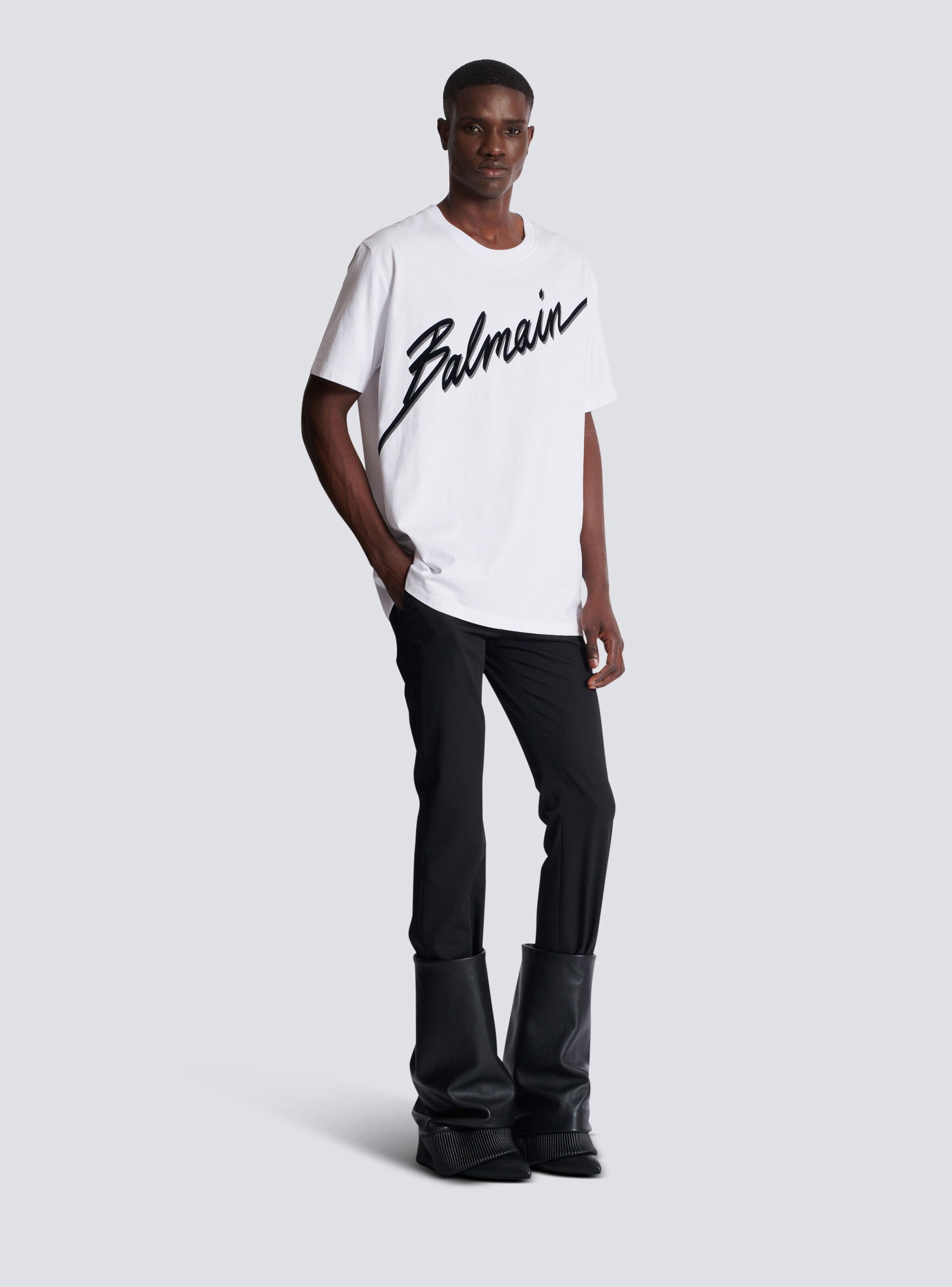 T-shirt with flocked Balmain Letter logo - 3