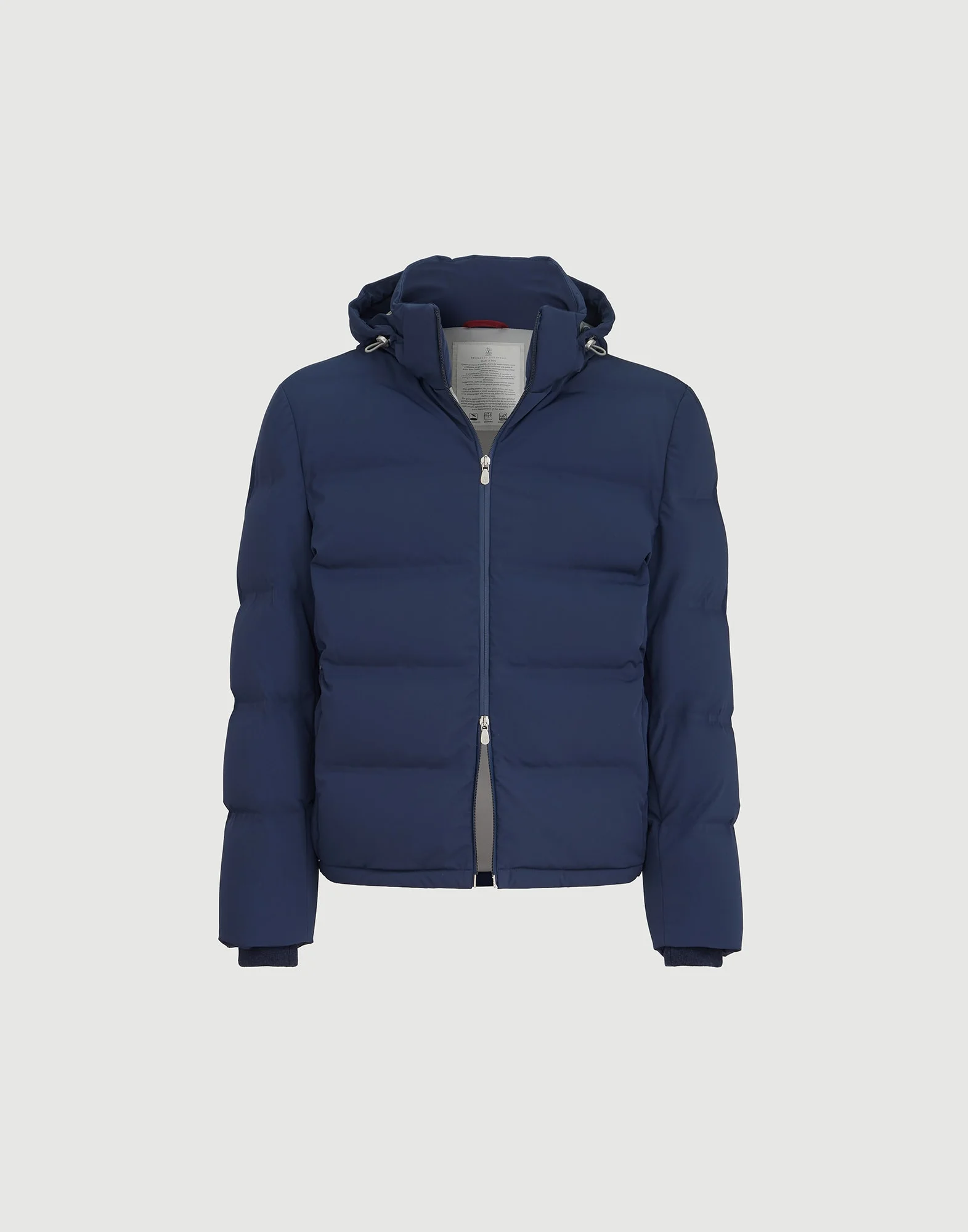 Stretch bonded nylon down jacket with heat-bonded seams and detachable hood - 1