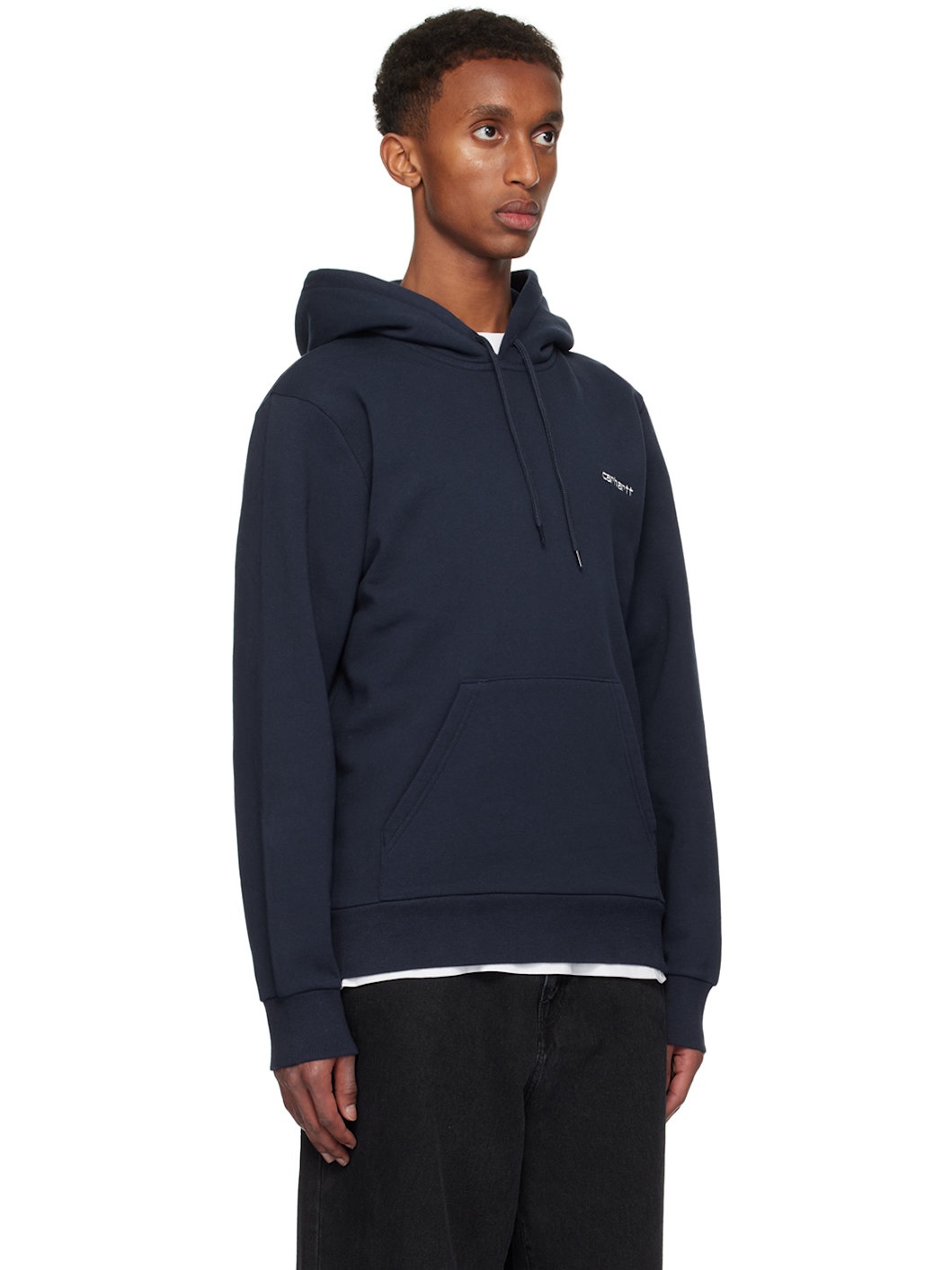 Navy Script Embroidery Hoodie - 2