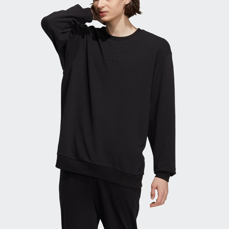adidas Men's adidas neo Ce C+ Swt Embroidered Logo Pullover Round Neck Sports Black H14216 outlook