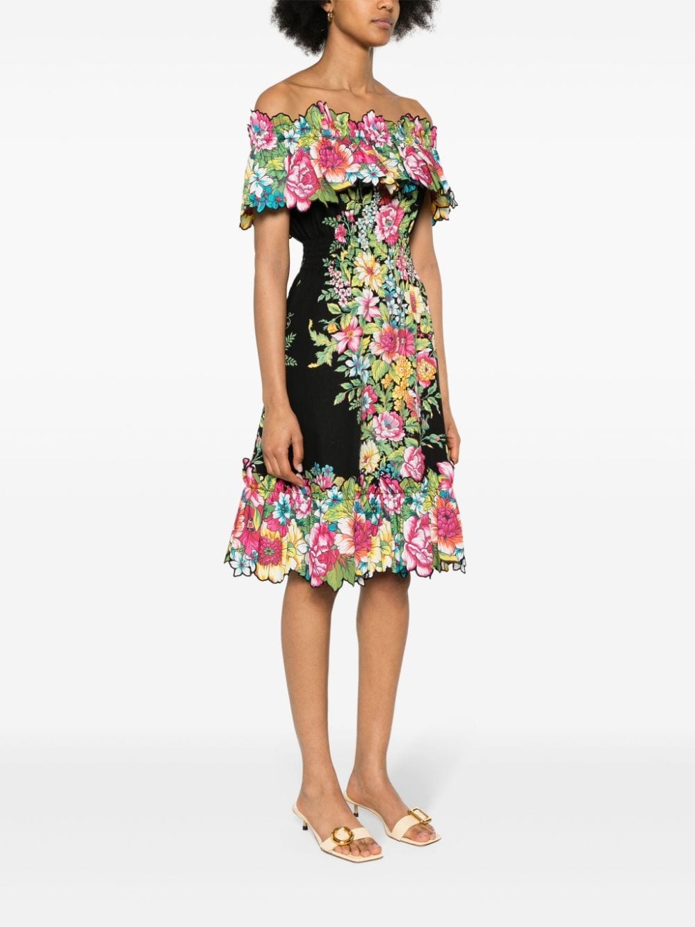 floral-print off-shoulder cotton dress - 3