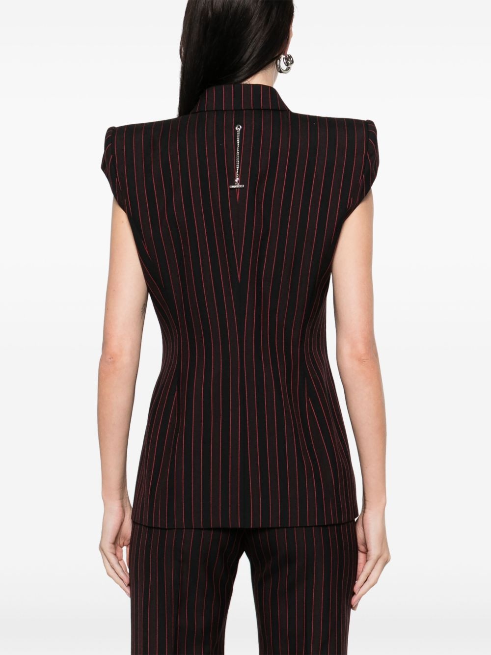 pinstriped sleeveless blazer - 4