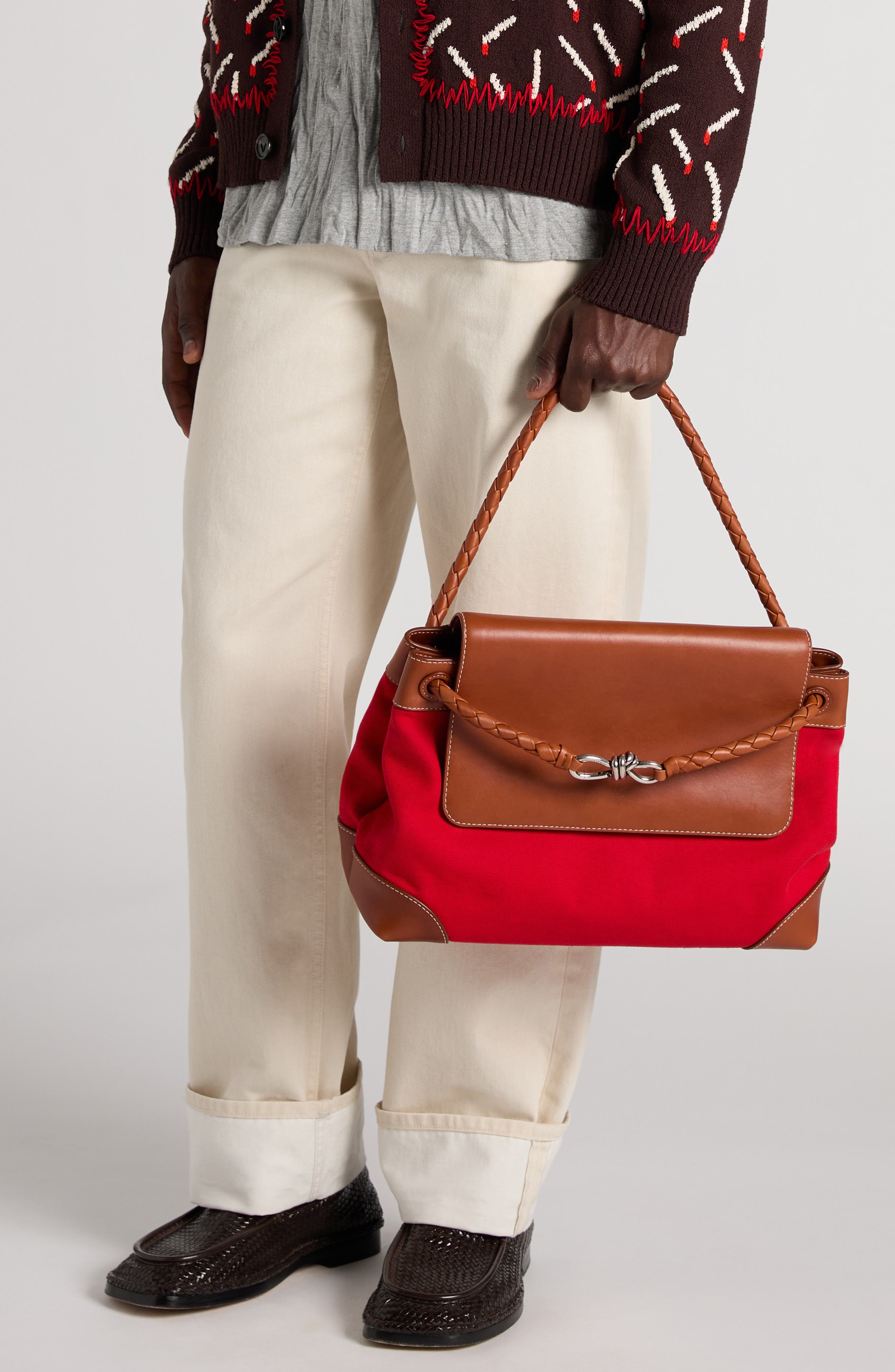 Bottega Veneta Andiamo Mixed Media Messenger Bag in 6544 Sca/Li W-Na/Li W-V.s at Nordstrom - 7