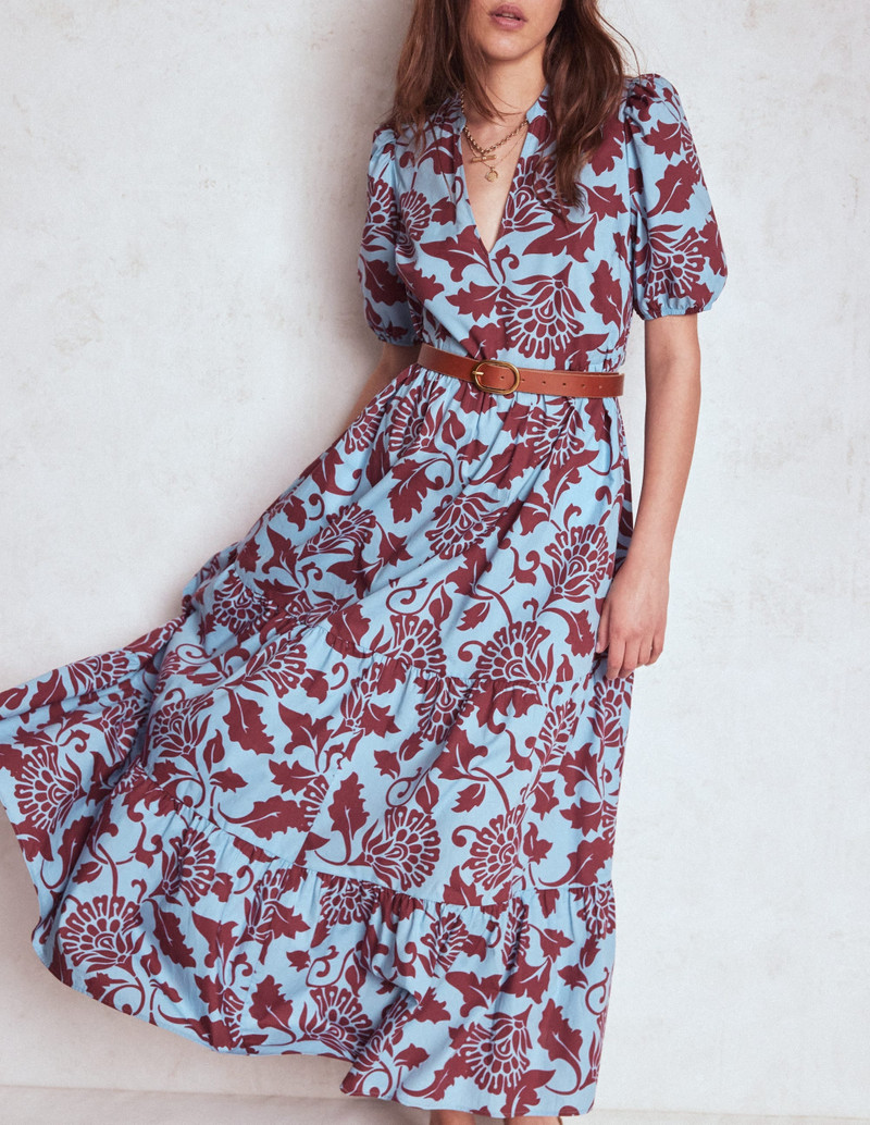 Christabel Cotton Midi Dress-Glacier Blue, Ornate Vine 5