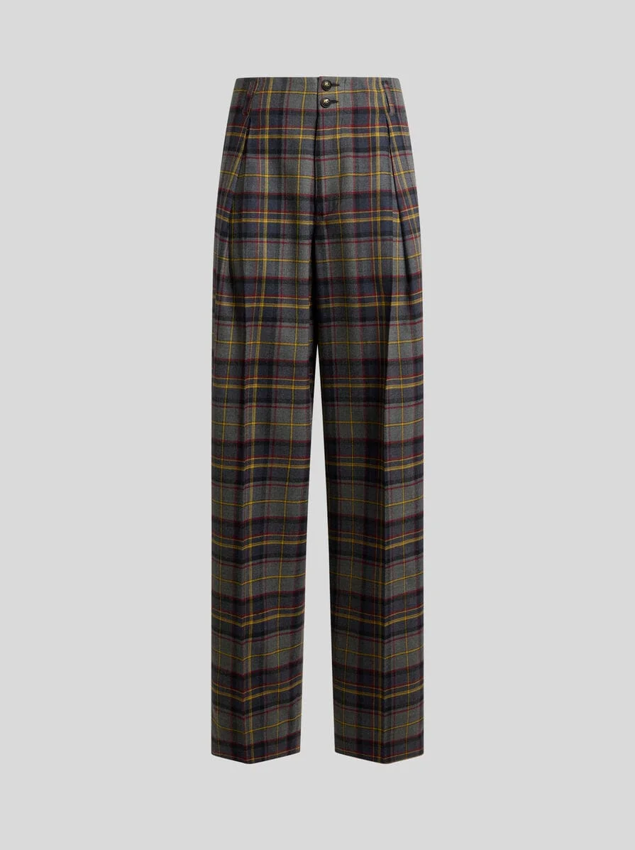STRETCH WOOL TROUSERS WITH CHECK MOTIF - 1