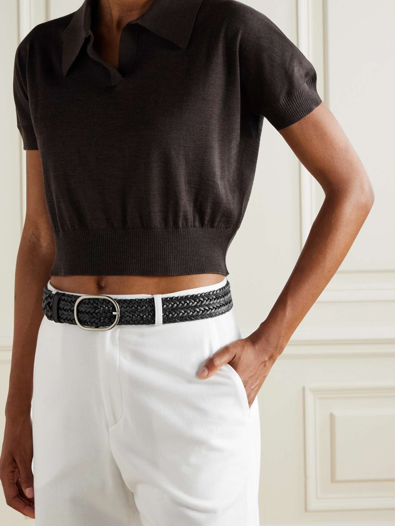 Woven leather belt Black - 2