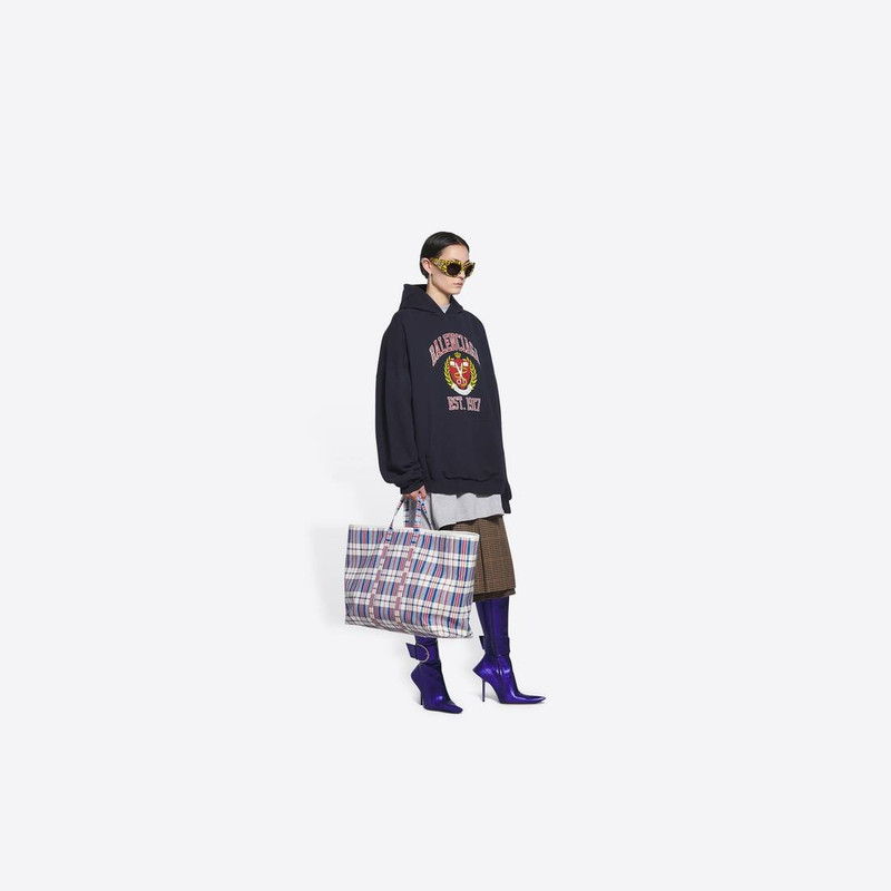 BALENCIAGA Barbes Large East-west Shopper Bag Check Printed in Blue outlook