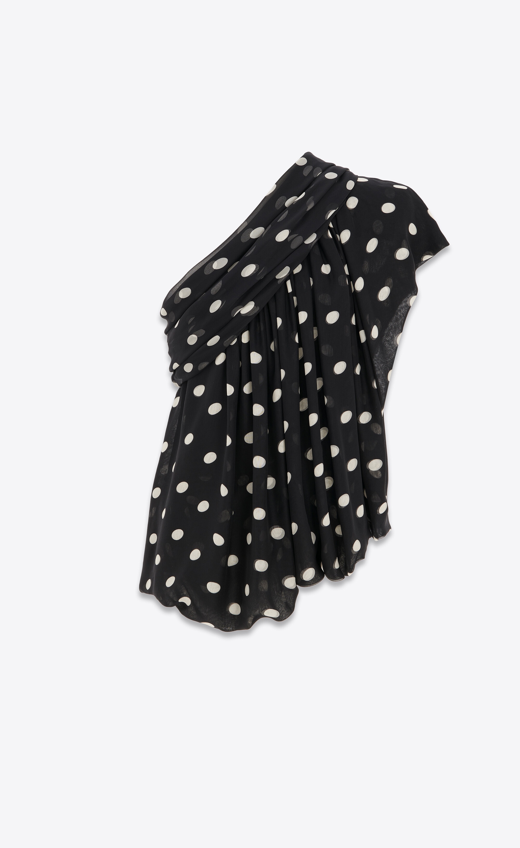 draped one-shoulder top in dotted silk muslin - 1