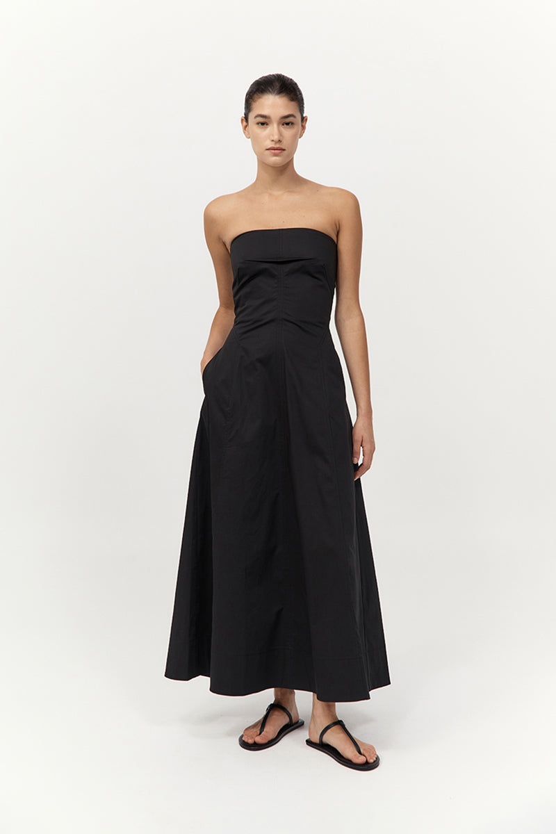 Sculpted Cotton Strapless Dress - Black - 4