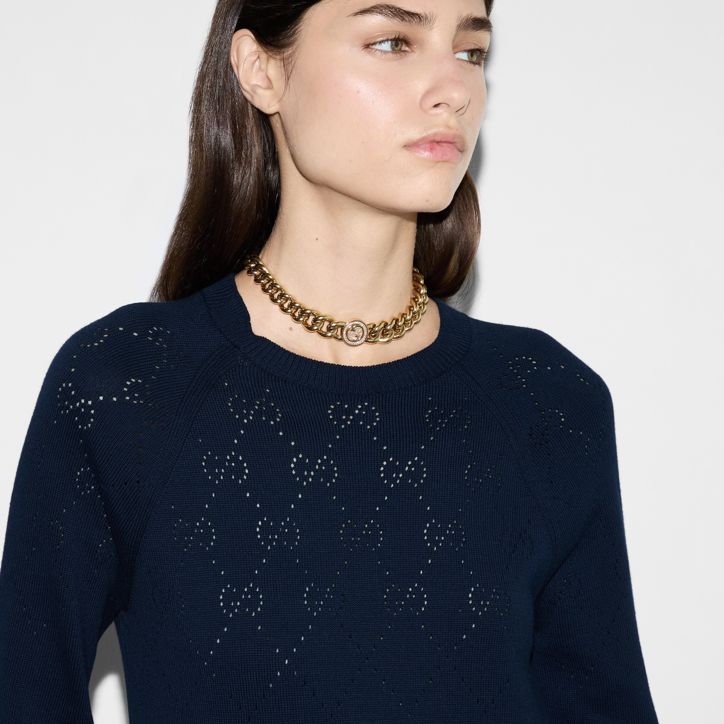 Cotton crewneck top with GG argyle - 5