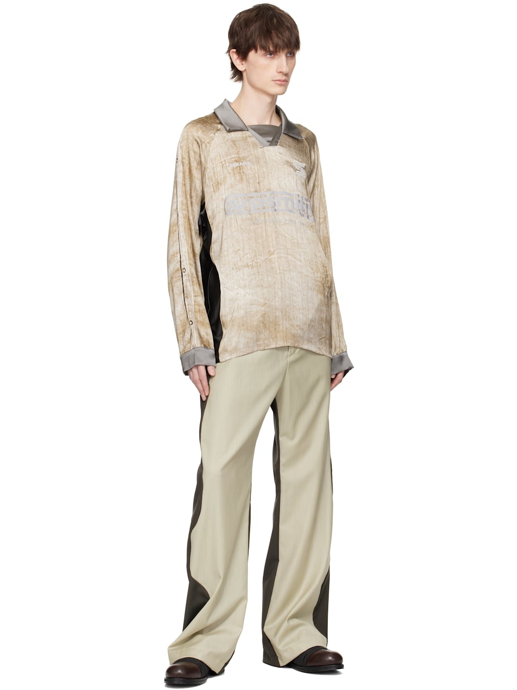 Beige & Khaki Wool Split Trousers - 4