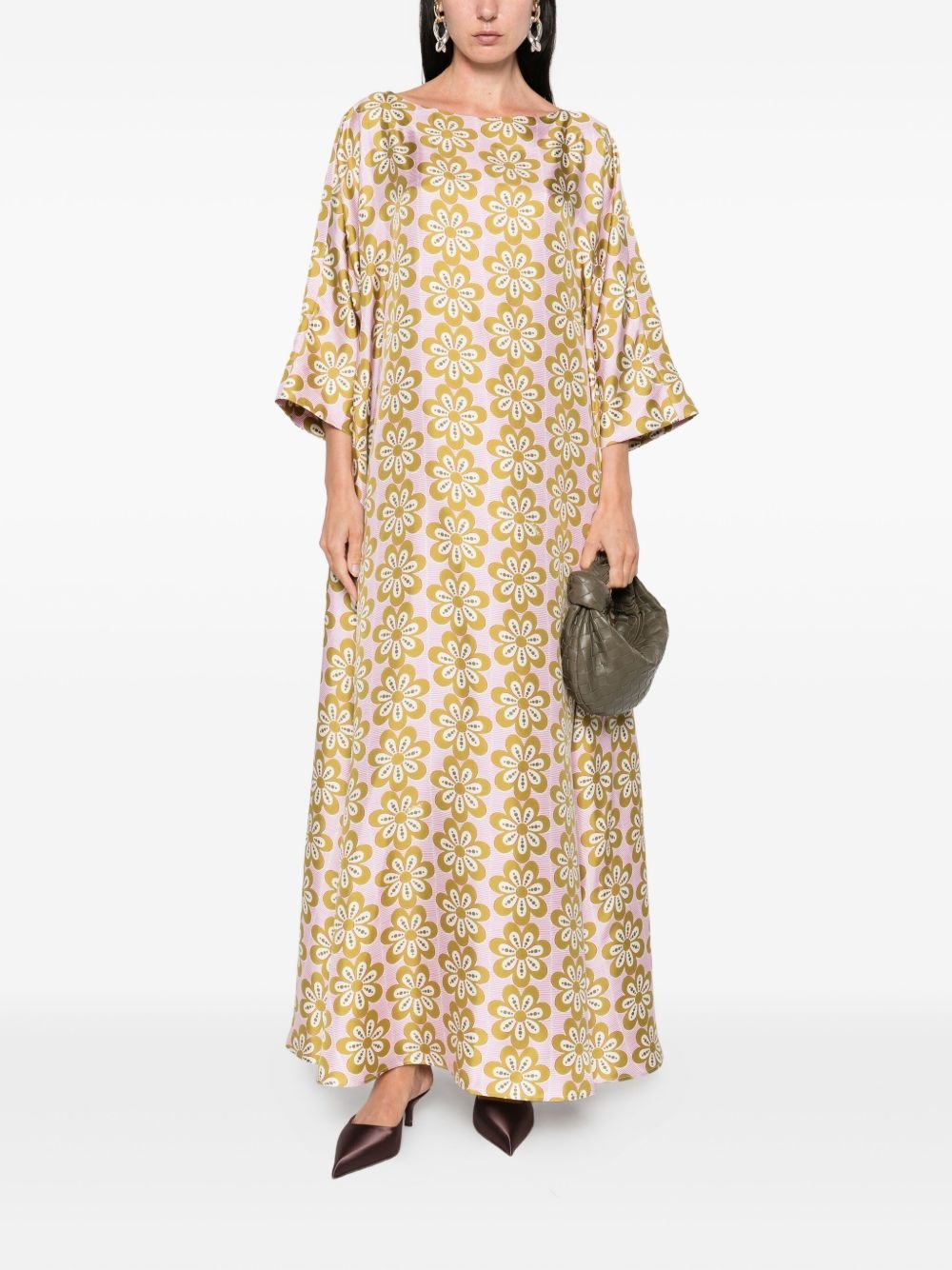 floral-print silk dress - 2