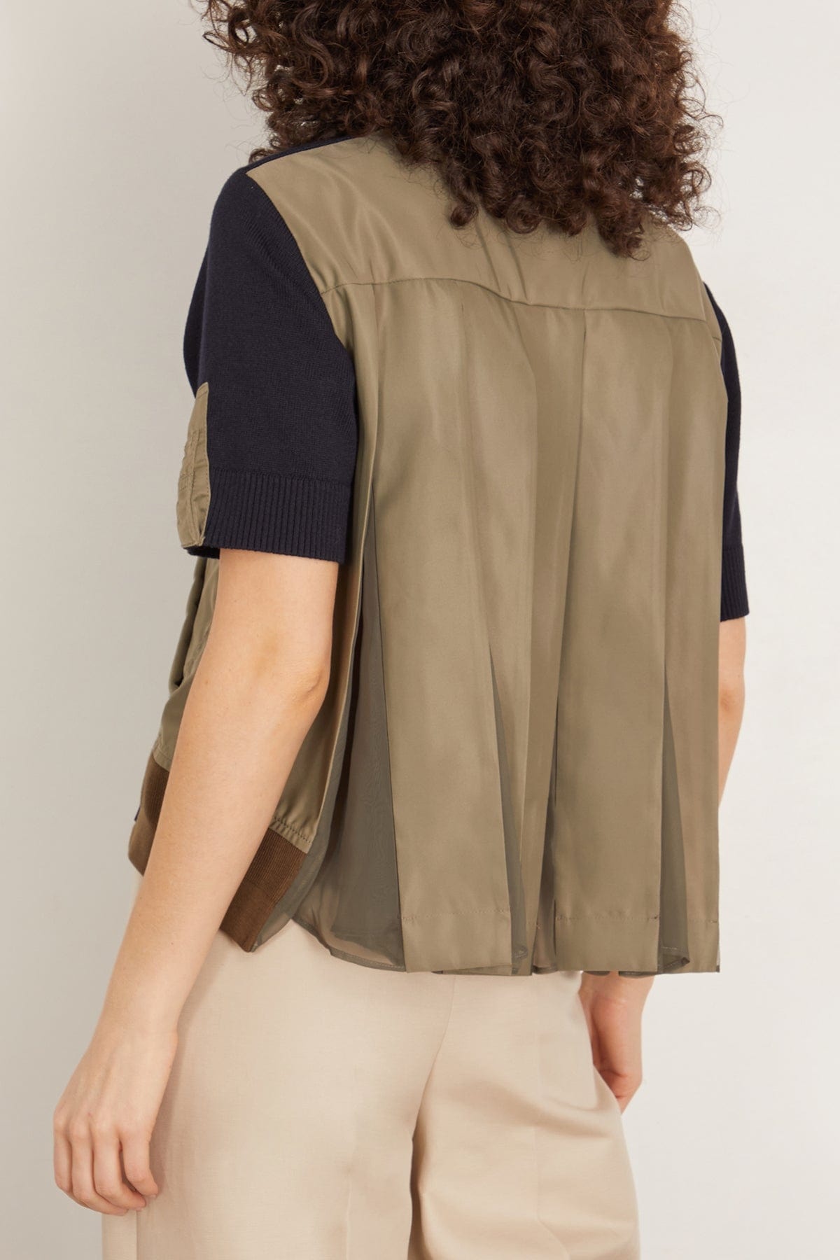 Nylon Twill and Knit Pullover in Navy/Taupe - 4