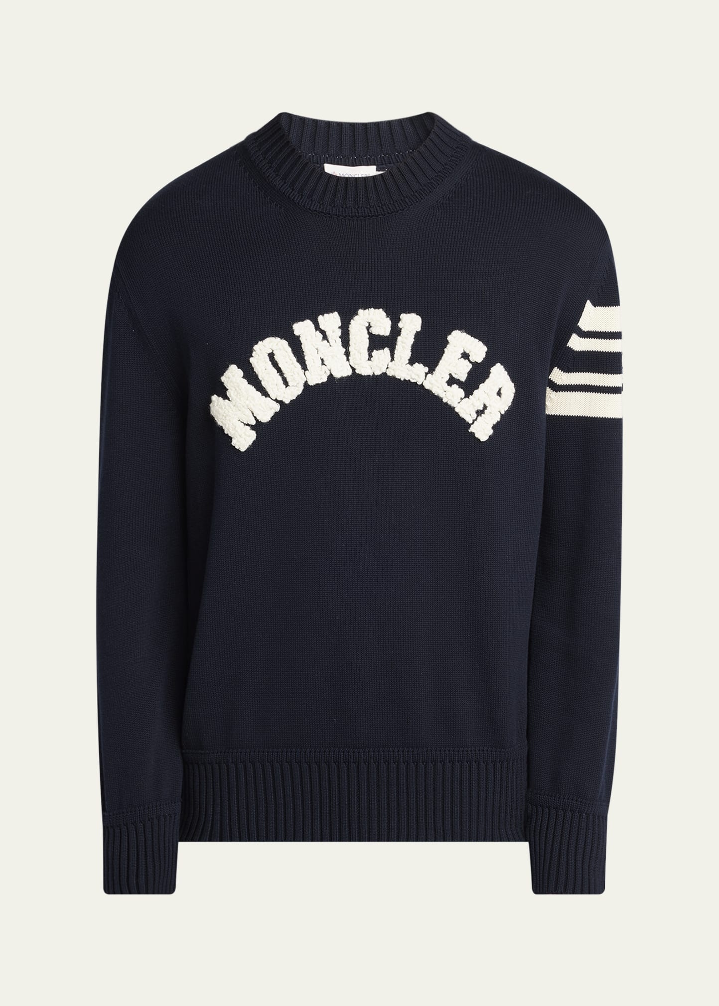 Men's Curved Logo Knit Crewneck Sweater - 1