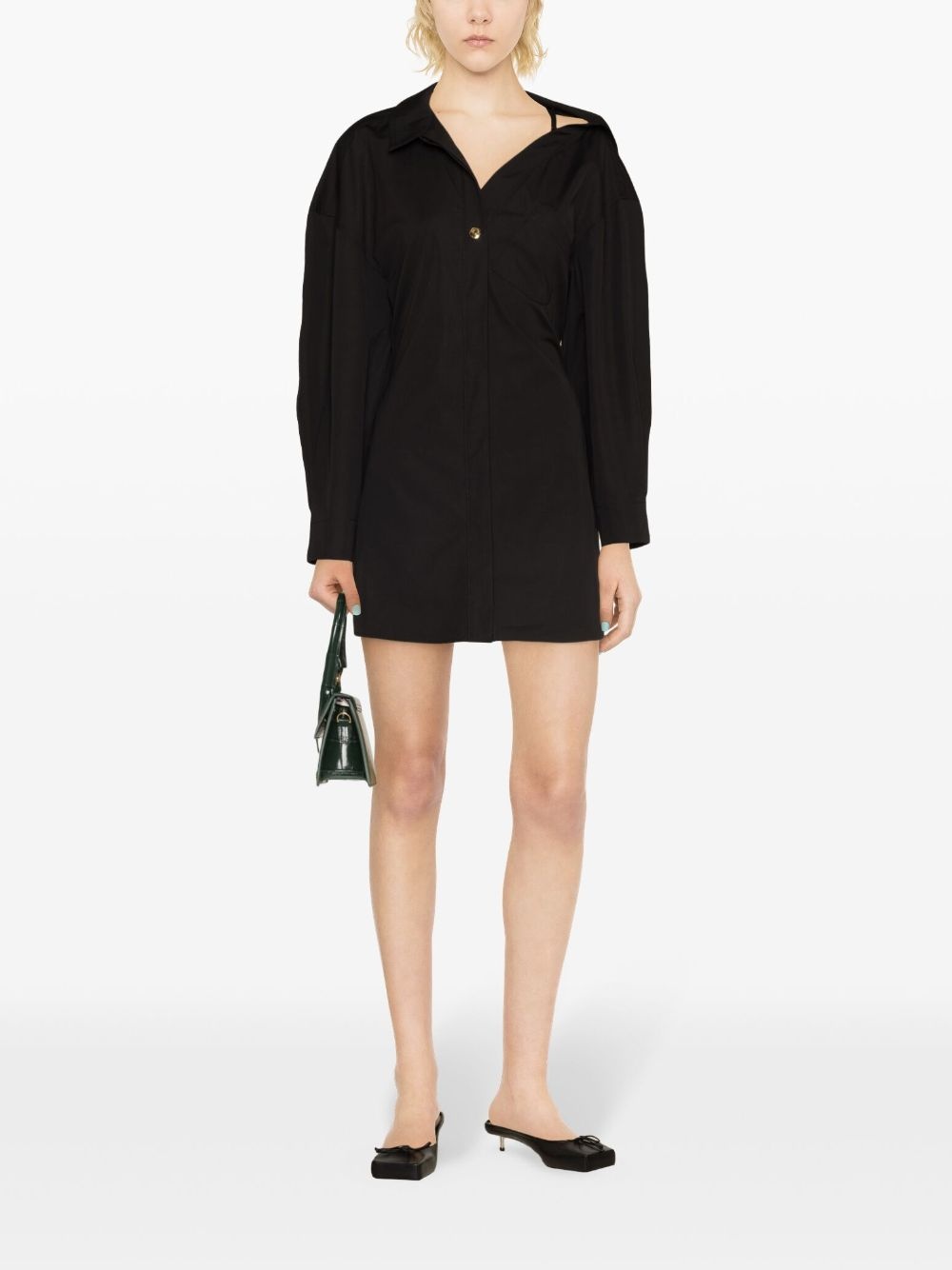 asymmetric-neck shirt minidress - 2