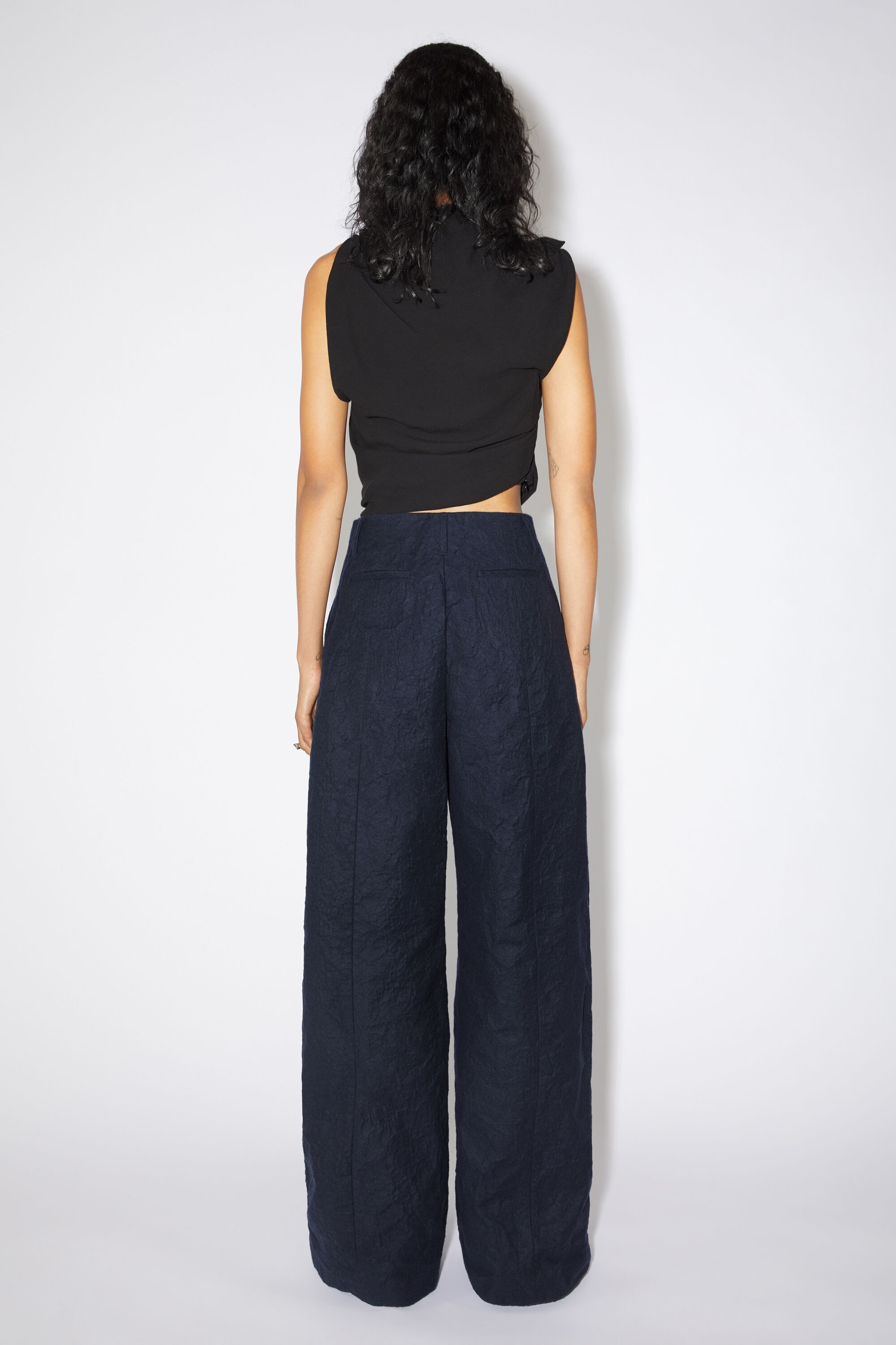 Tailored wool blend trousers - Navy blue - 3