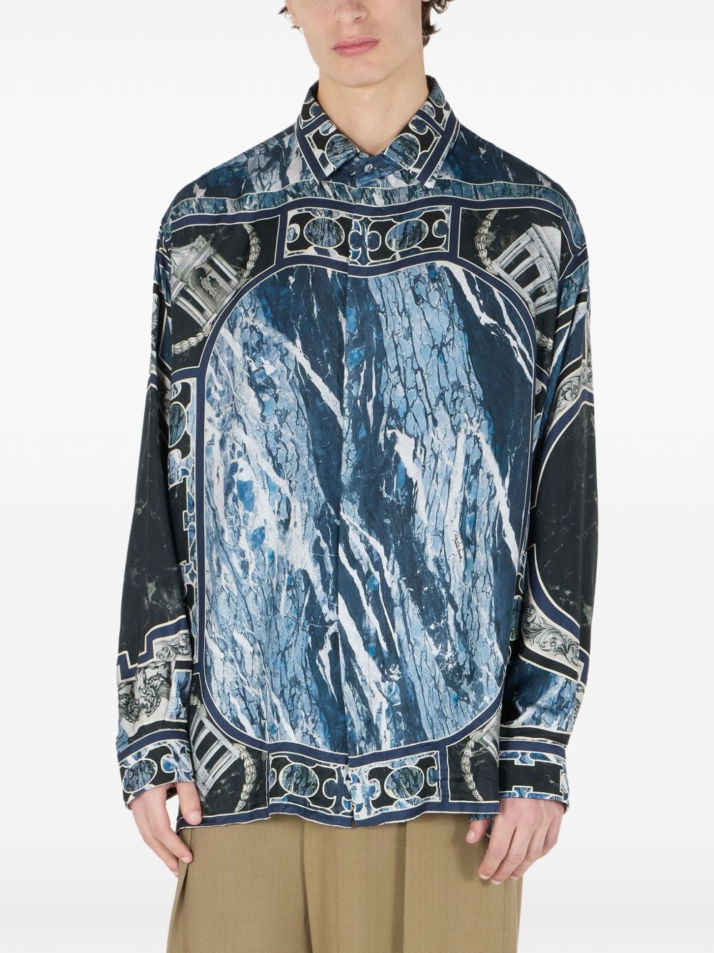 marble-print shirt - 2