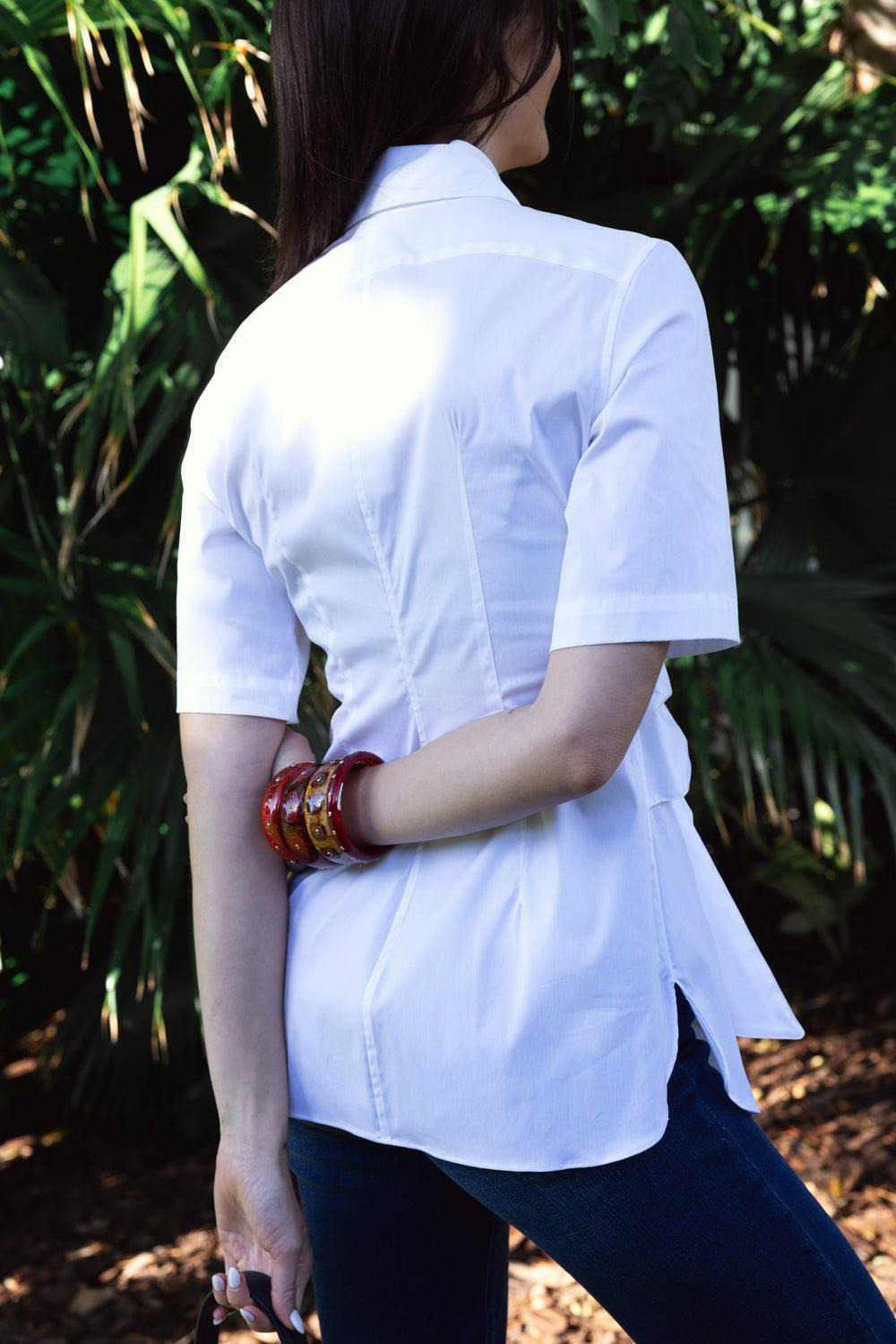 Elbow Sleeve Tie Waist Top - 5