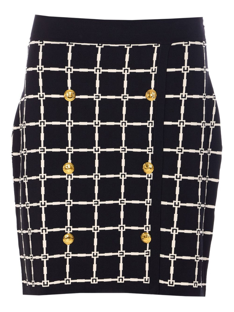 grid-patterned buttoned mini skirt 1