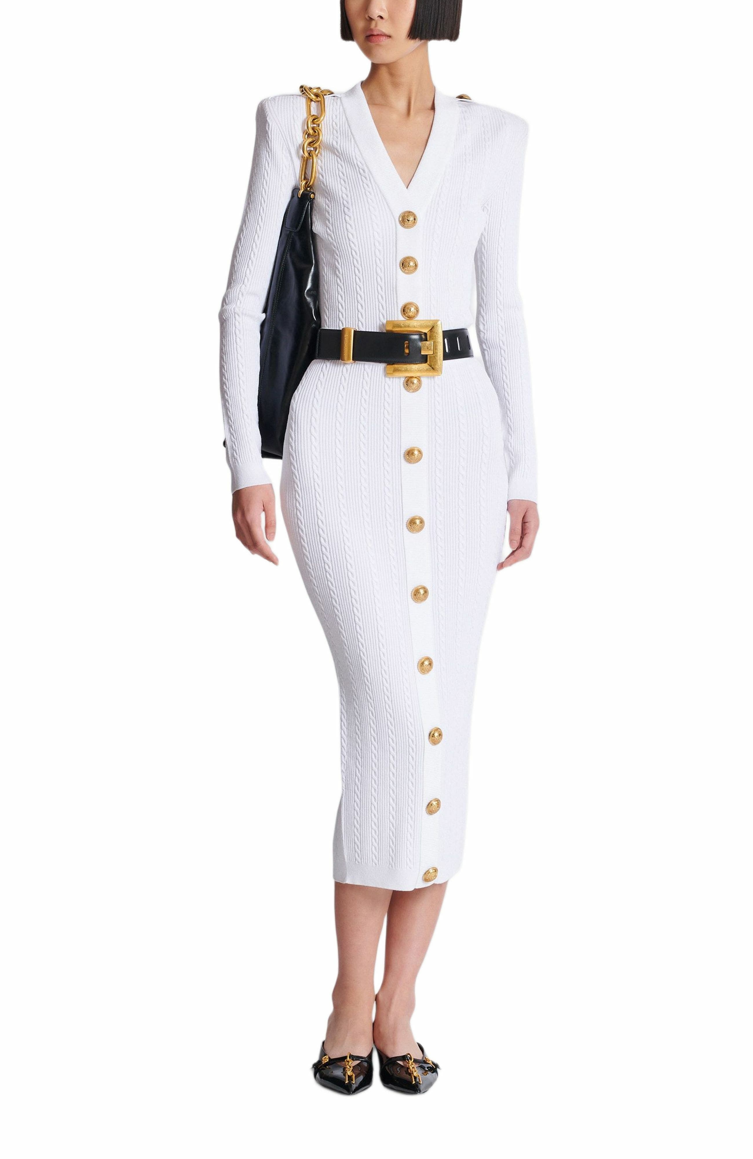 Balmain Cable-knit midi skirt in White at Nordstrom - 3