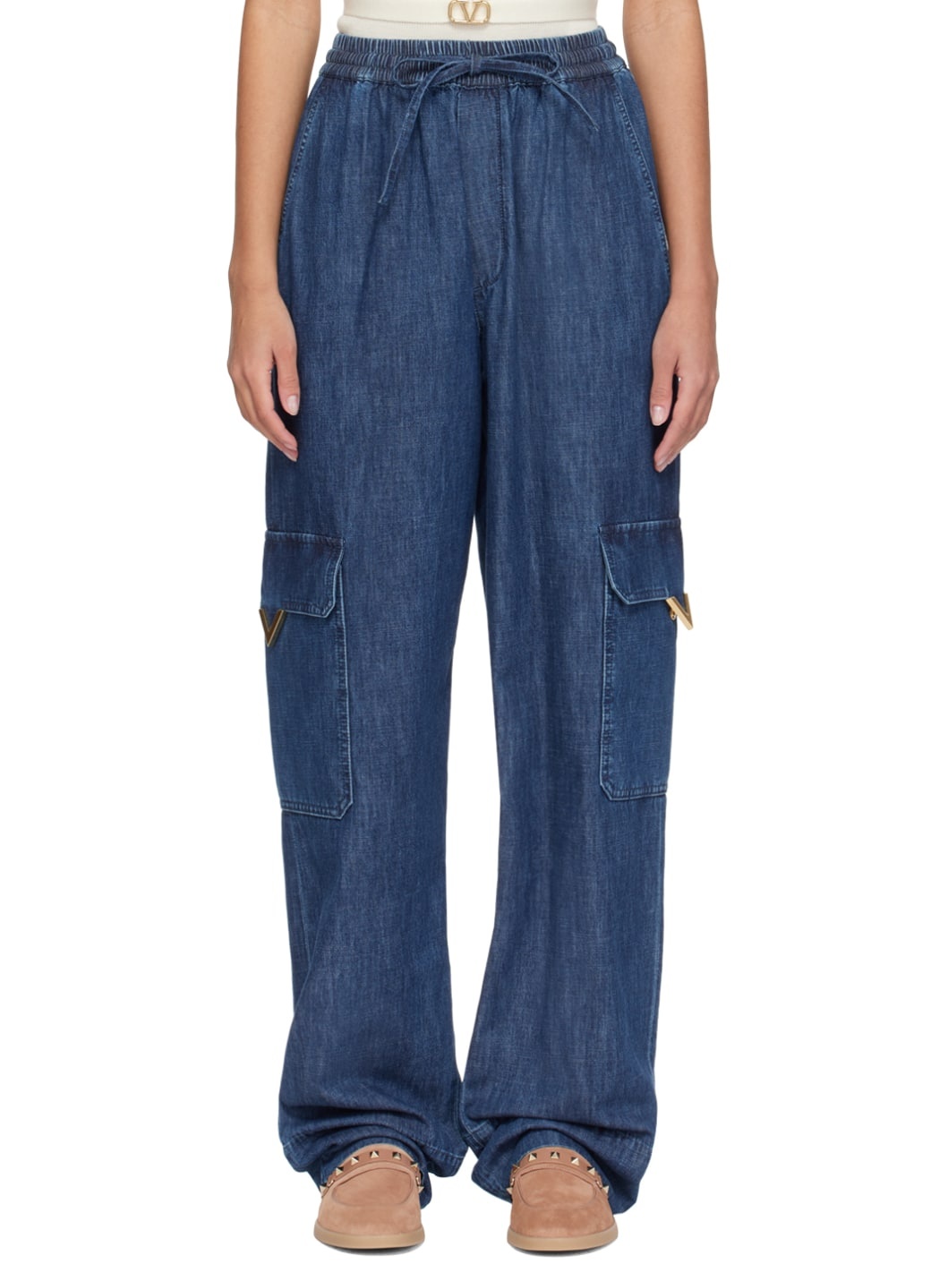 Blue Drawstring Cargo Pants - 1