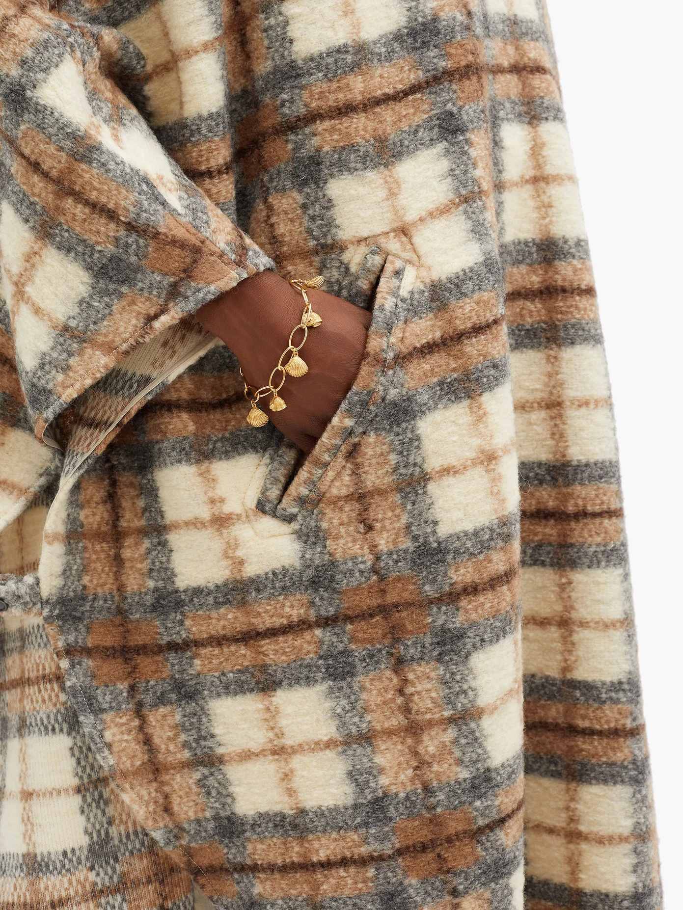 Gabin roll-neck checked wool-blend cape coat - 3